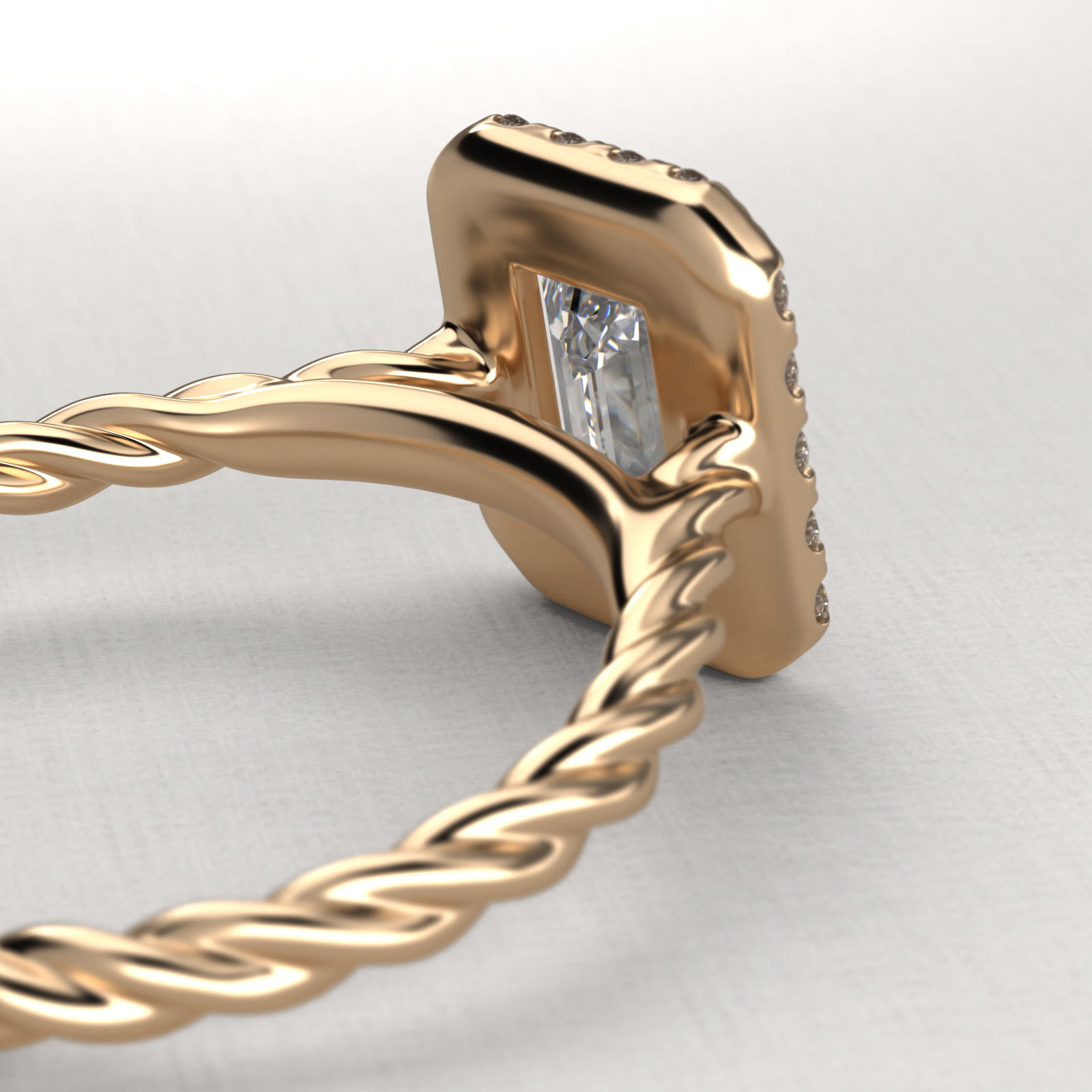 14K Yellow Gold Pavé Halo Cabled Diamond Engagement Ring