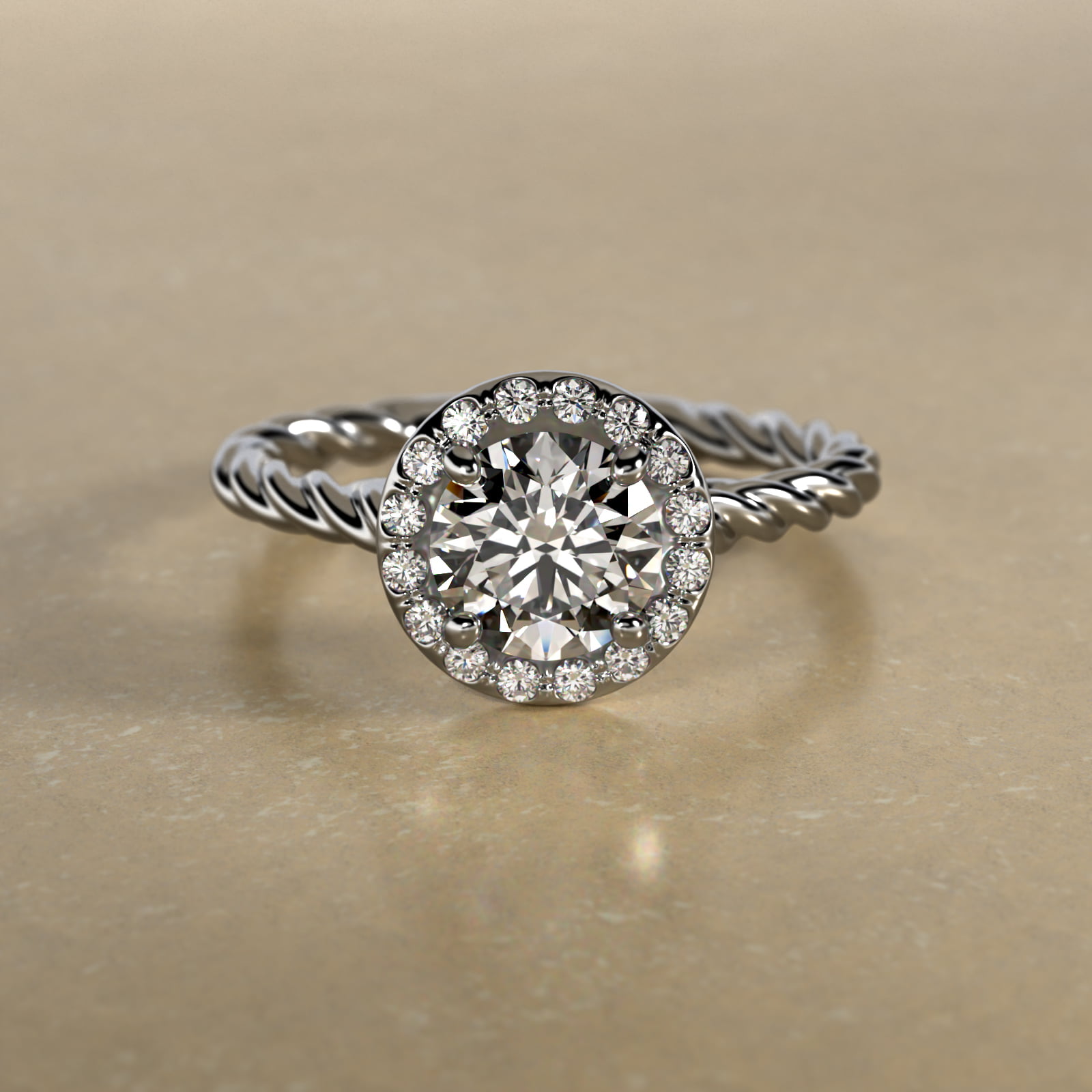 Platinum Pavé Halo Cabled Diamond Engagement Ring