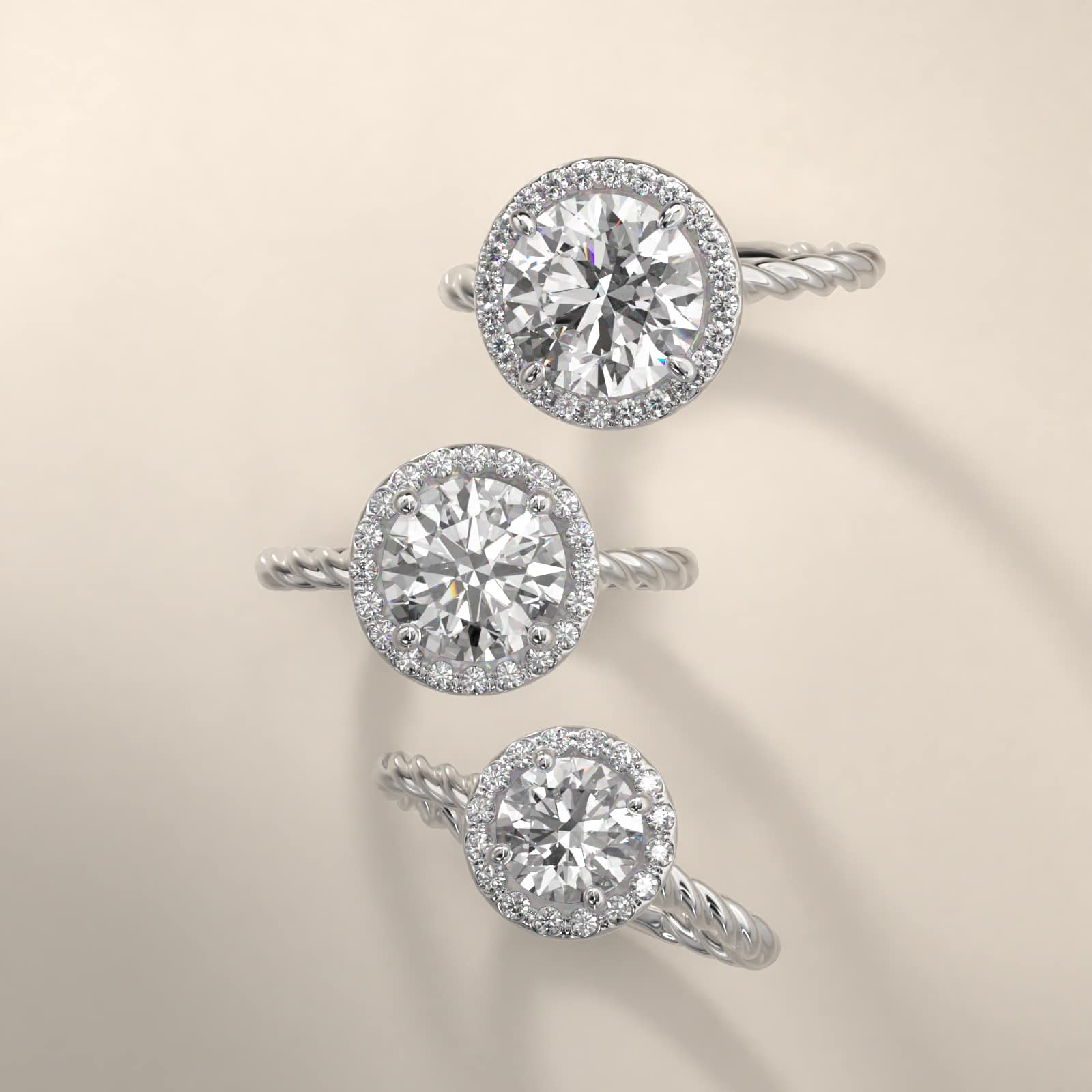 Platinum Pavé Halo Cabled Diamond Engagement Ring