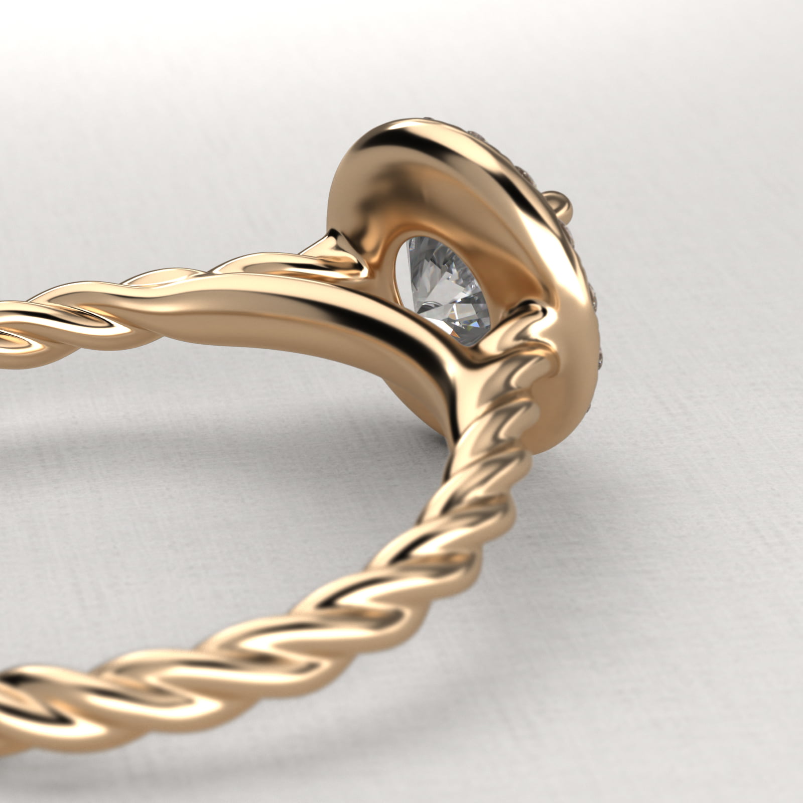 14K Yellow Gold Pavé Halo Cabled Diamond Engagement Ring