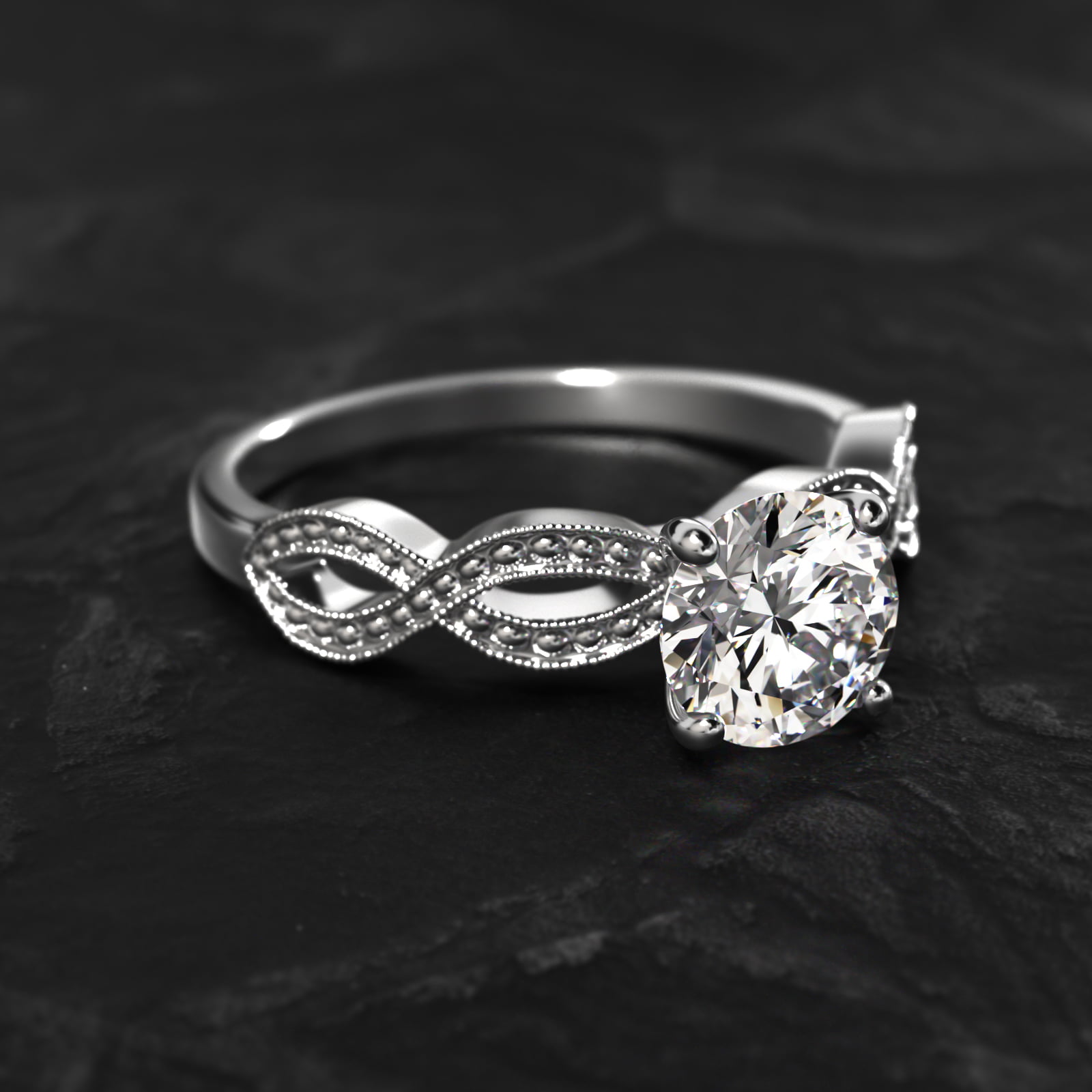 Infinity Vintage-Style Engagement Ring In 18K White Gold