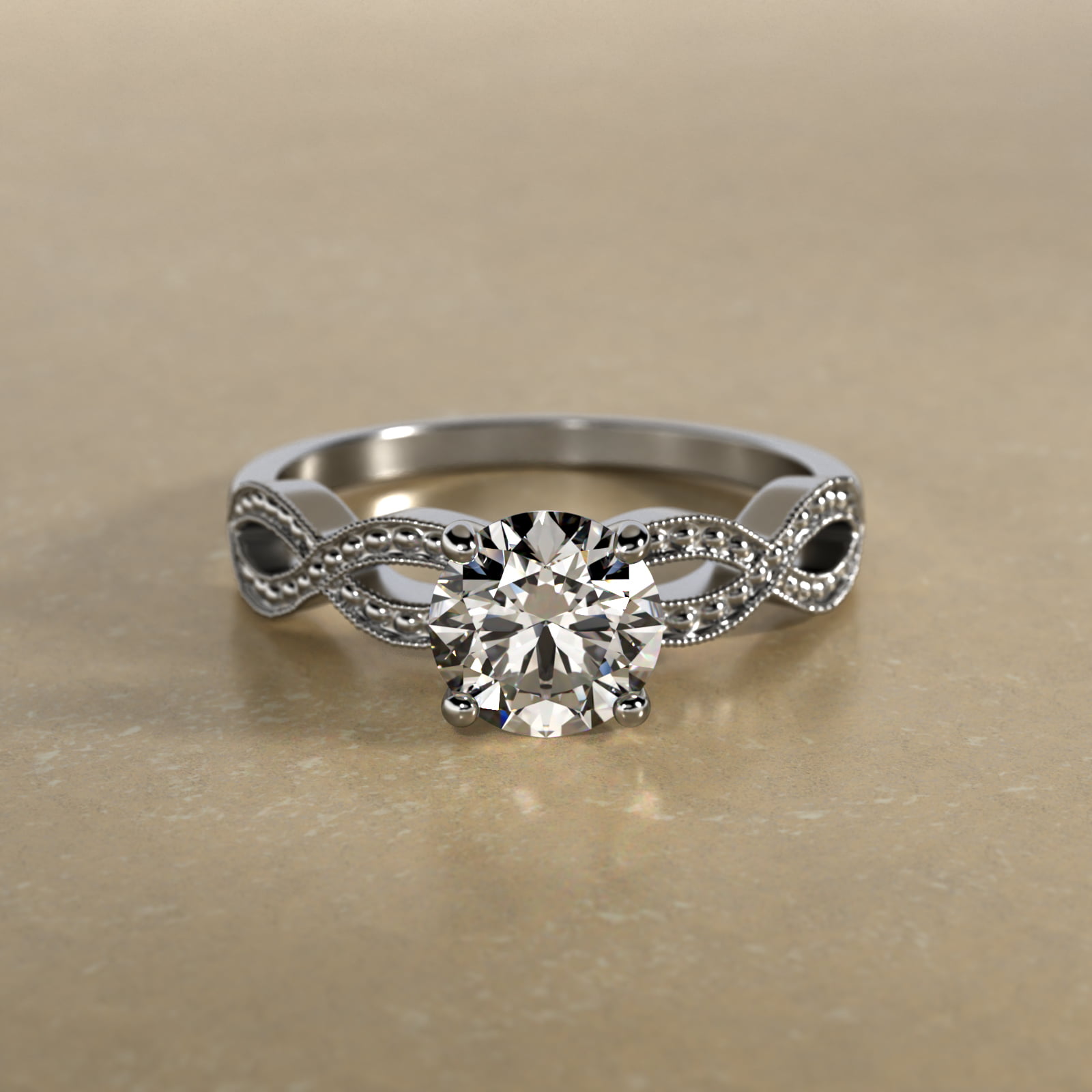 Infinity Vintage-Style Engagement Ring In 14K White Gold
