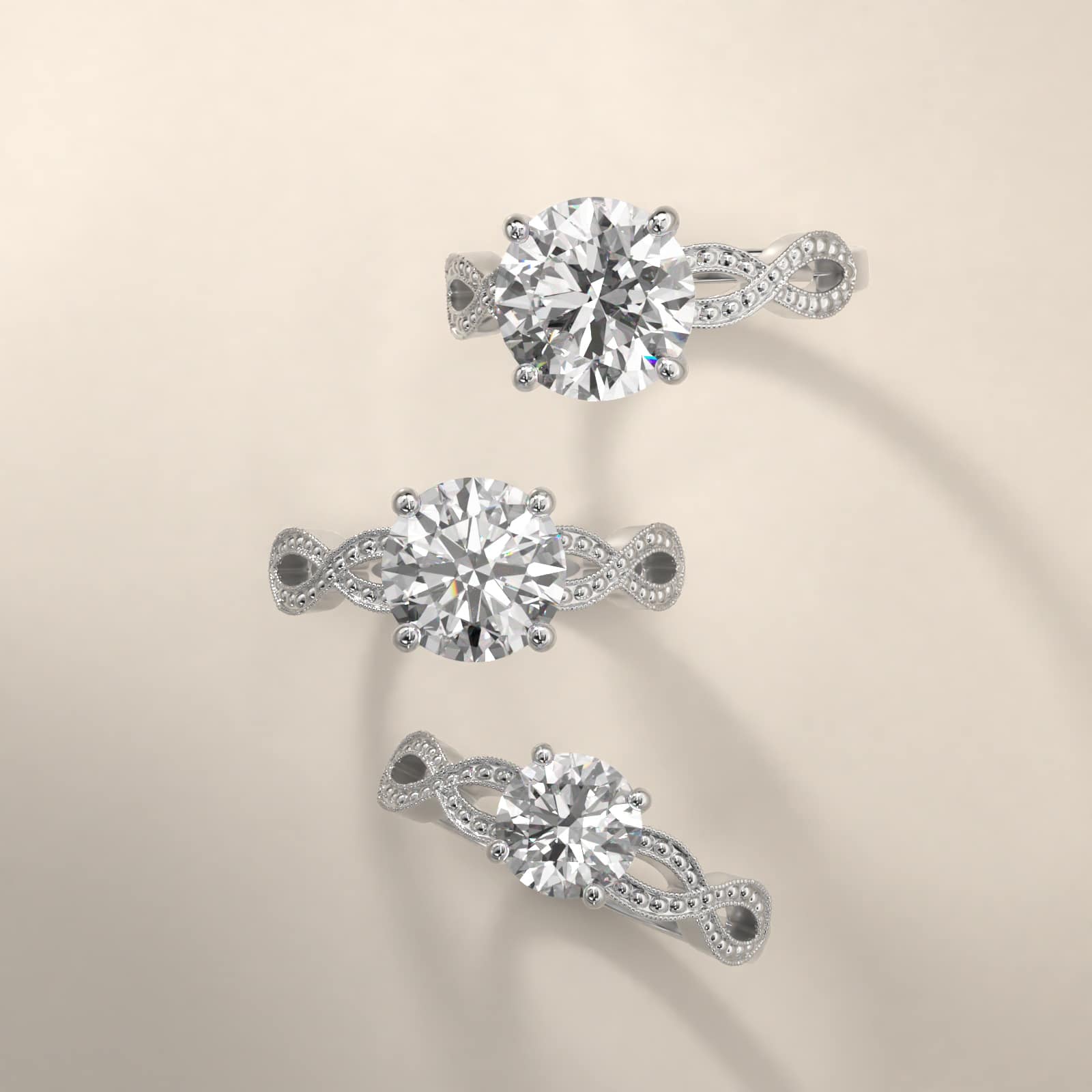 Infinity Vintage-Style Engagement Ring In 18K White Gold