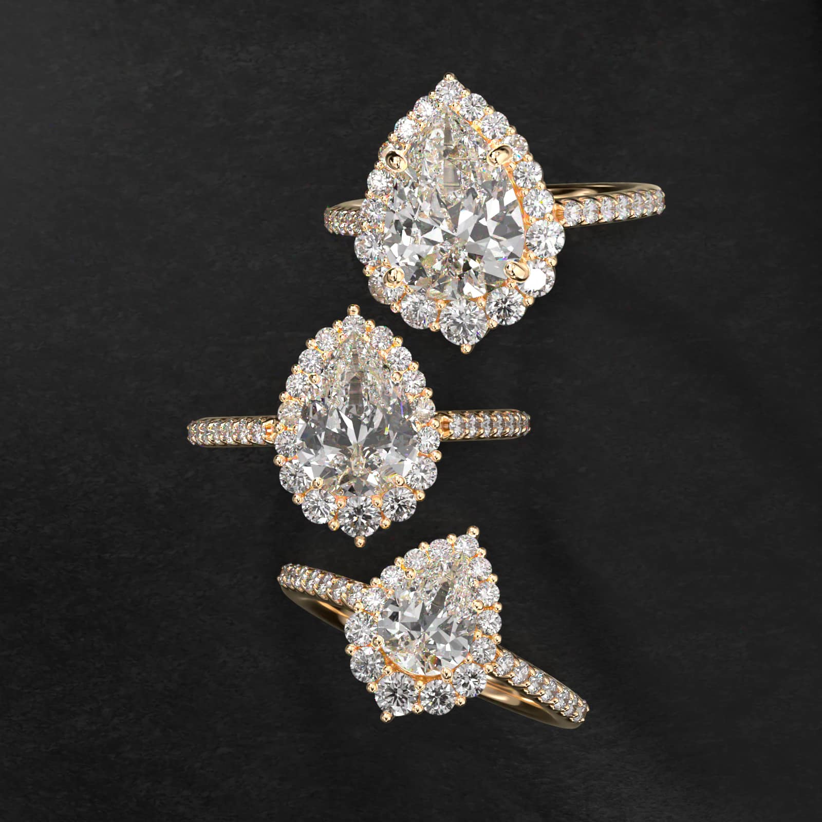 Graduated Diamond Halo Engagement Ring In 18K Yellow Gold