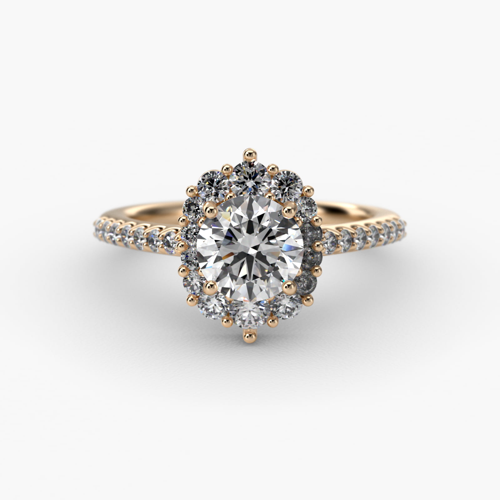 Graduated Diamond Halo Engagement Ring In 18K Yellow Gold