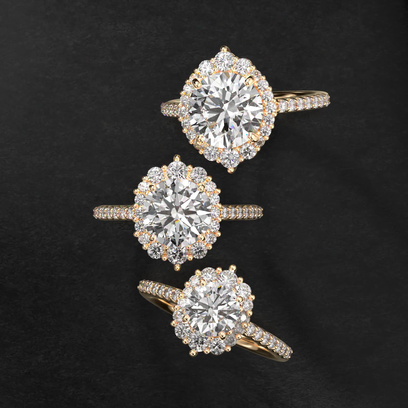 Graduated Diamond Halo Engagement Ring In 18K Yellow Gold