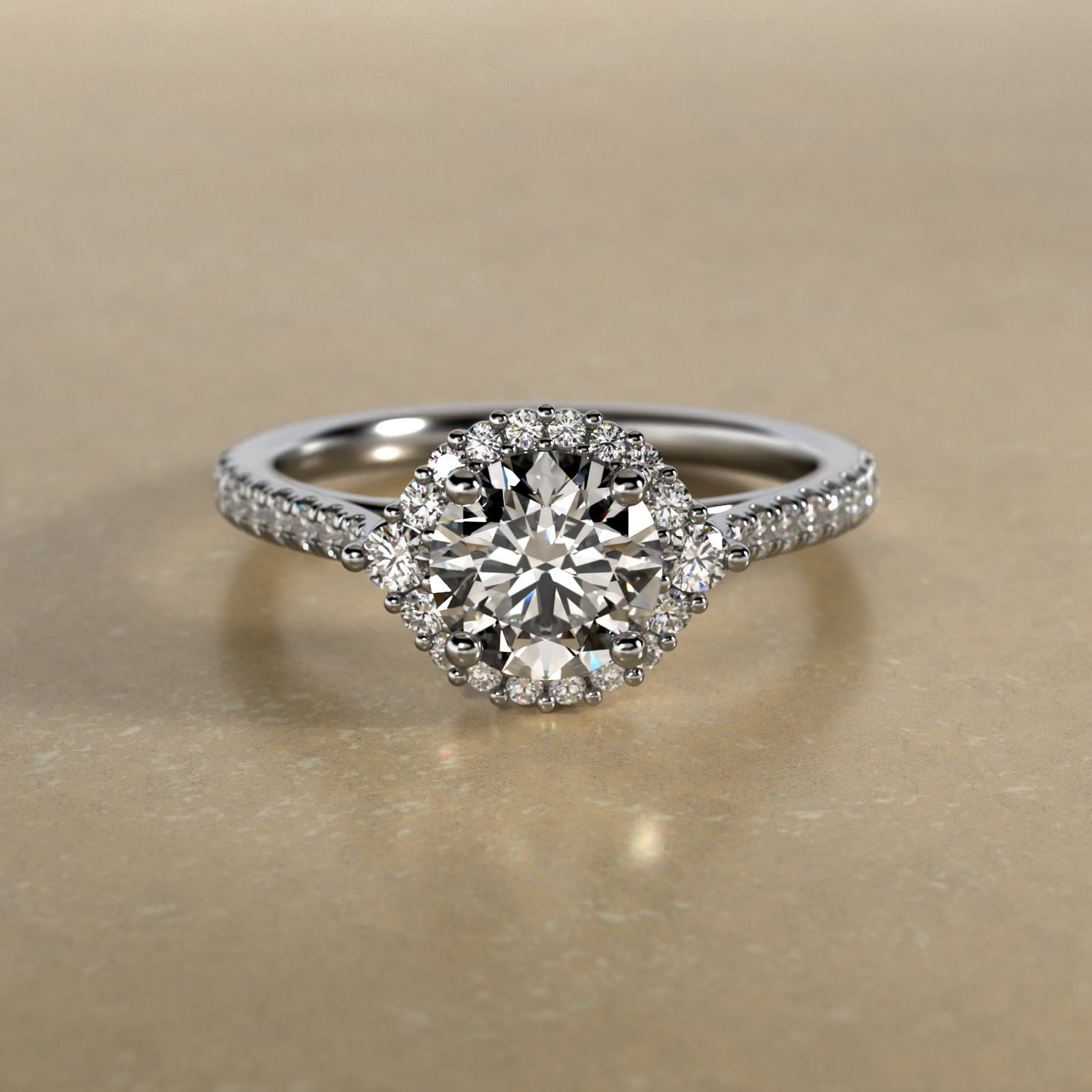 Pavé Diamond Halo Cathedral Engagement Ring In Platinum