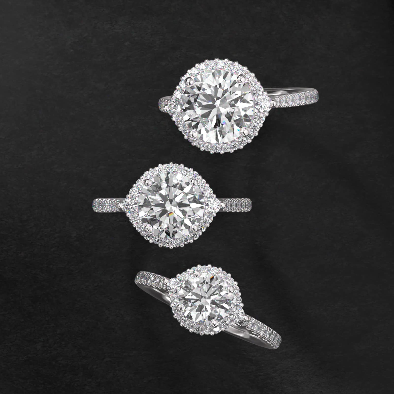 Pavé Diamond Halo Cathedral Engagement Ring In 14K White Gold