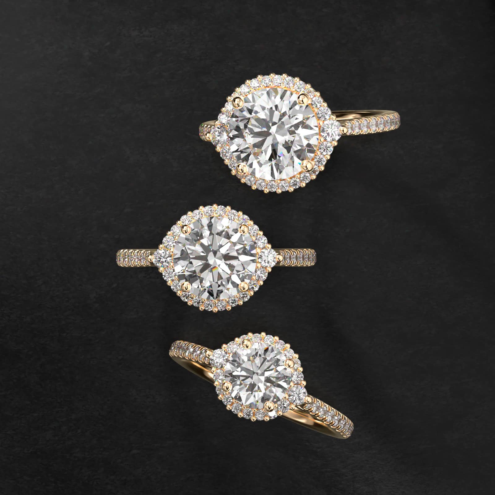 Pavé Diamond Halo Cathedral Engagement Ring In 18K Yellow Gold