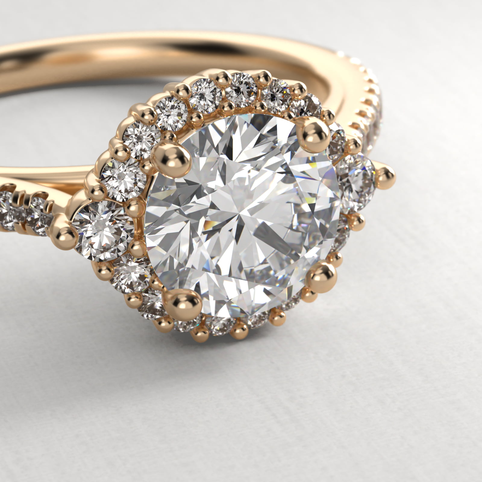 Pavé Diamond Halo Cathedral Engagement Ring In 18K Yellow Gold
