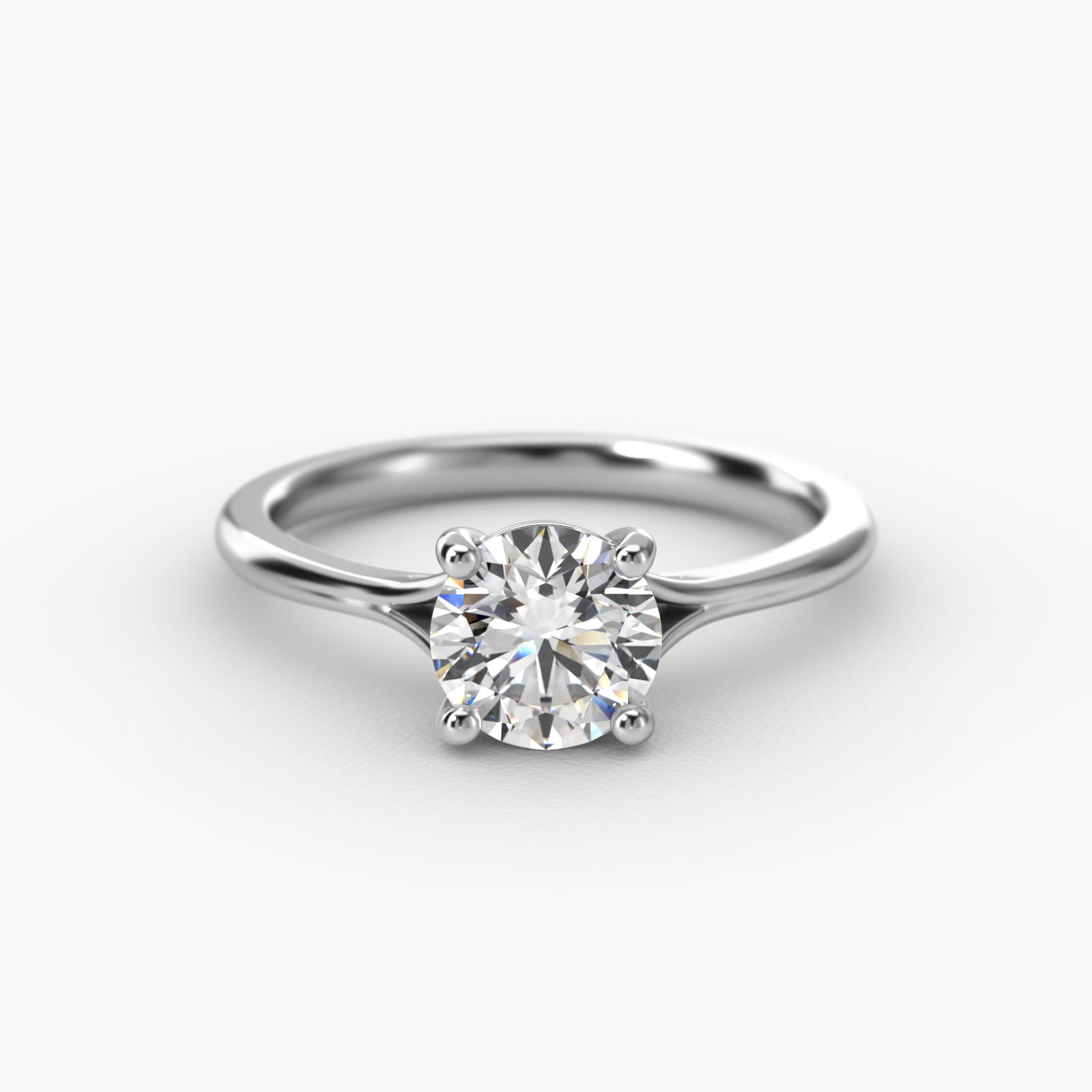 Classic Split Shank Solitaire Engagement Ring In 14K White Gold