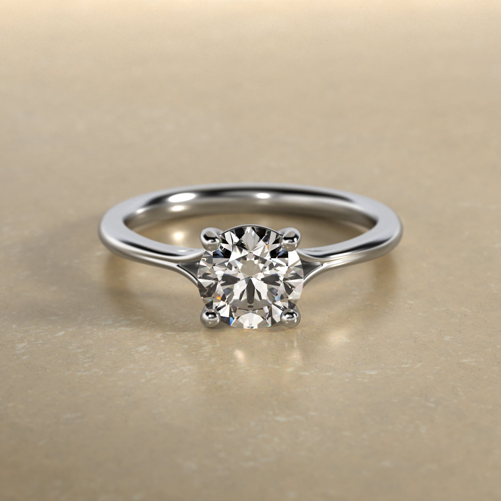 Classic Split Shank Solitaire Engagement Ring In 18K White Gold