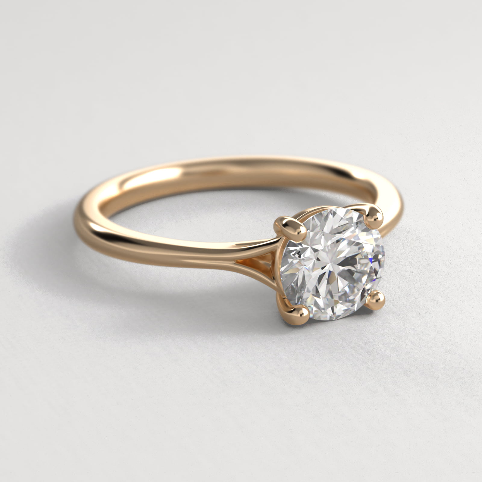 Classic Split Shank Solitaire Engagement Ring In 14K Yellow Gold