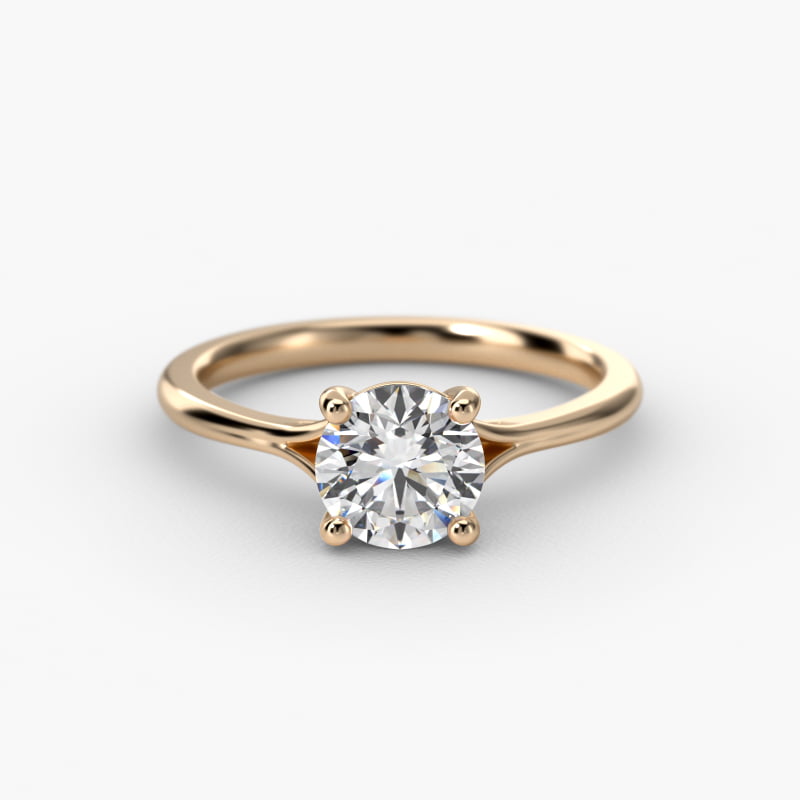 Classic Split Shank Solitaire Engagement Ring In 14K Yellow Gold