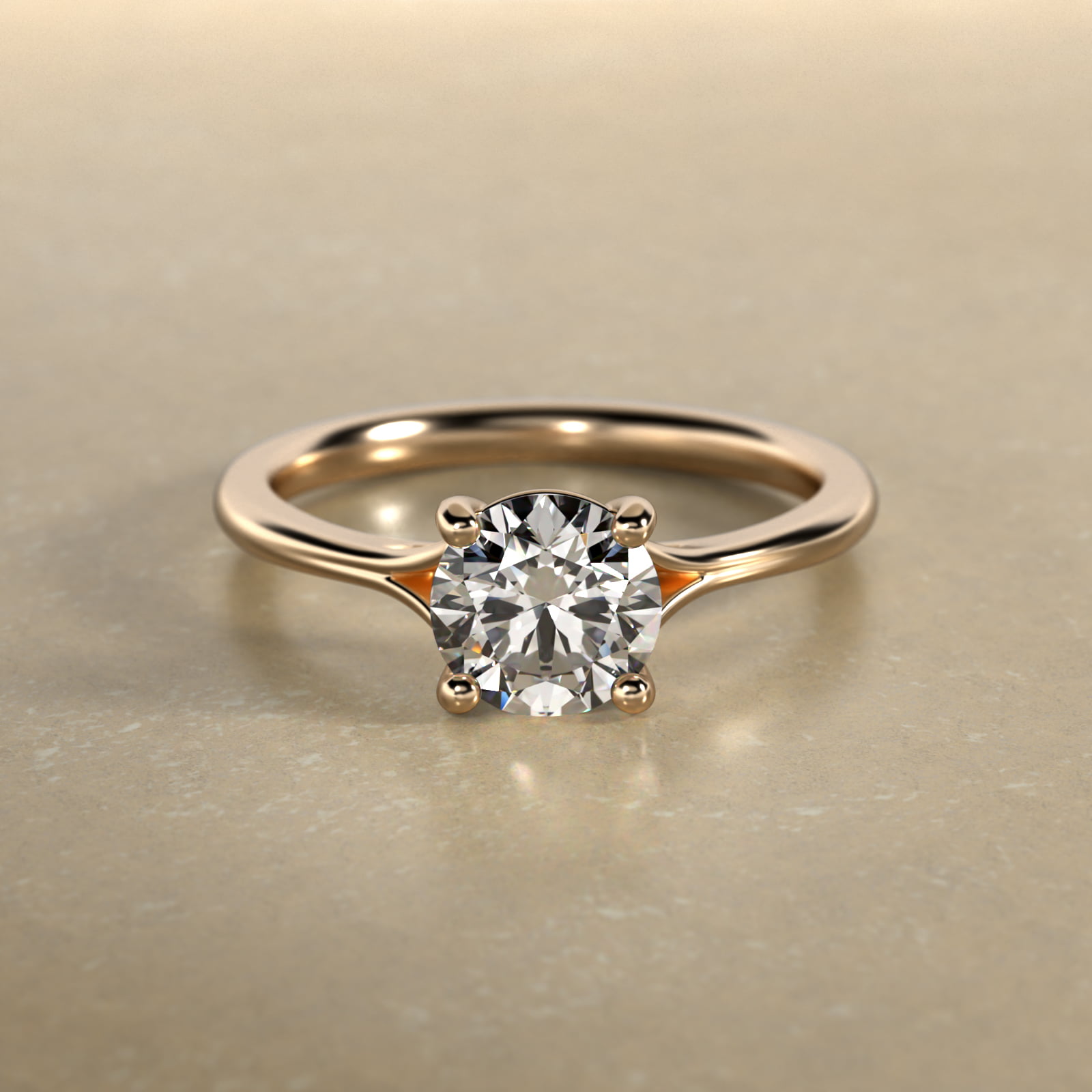 Classic Split Shank Solitaire Engagement Ring In 18K Yellow Gold