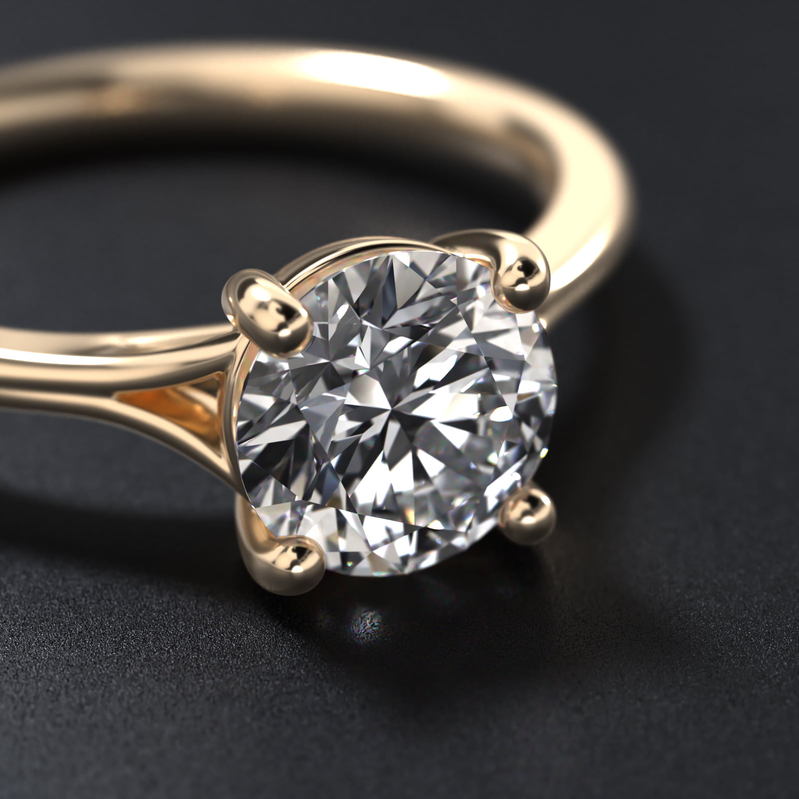 Classic Split Shank Solitaire Engagement Ring In 18K Yellow Gold