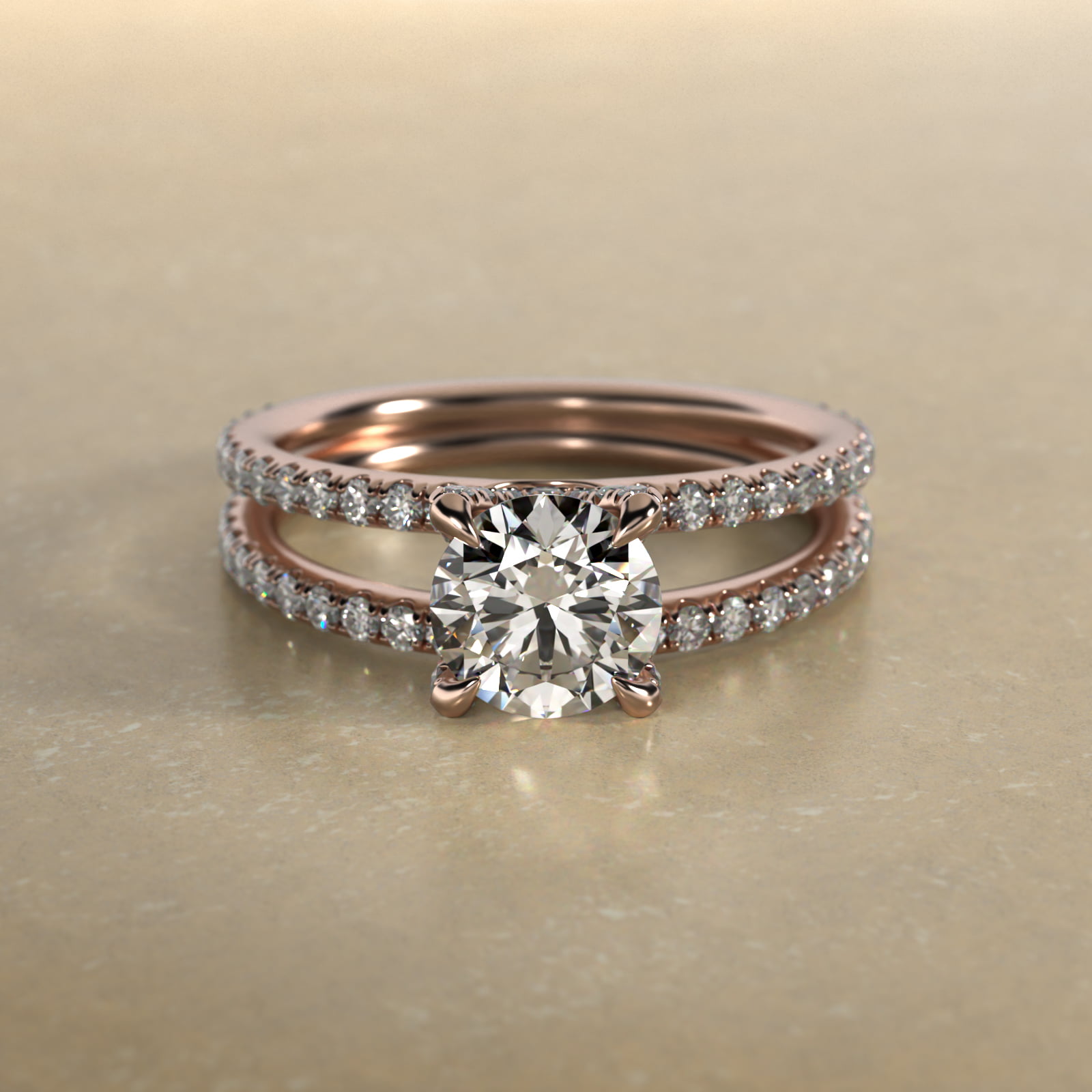 Pavé Split Shank Contour Diamond Engagement Ring In 14K Rose Gold