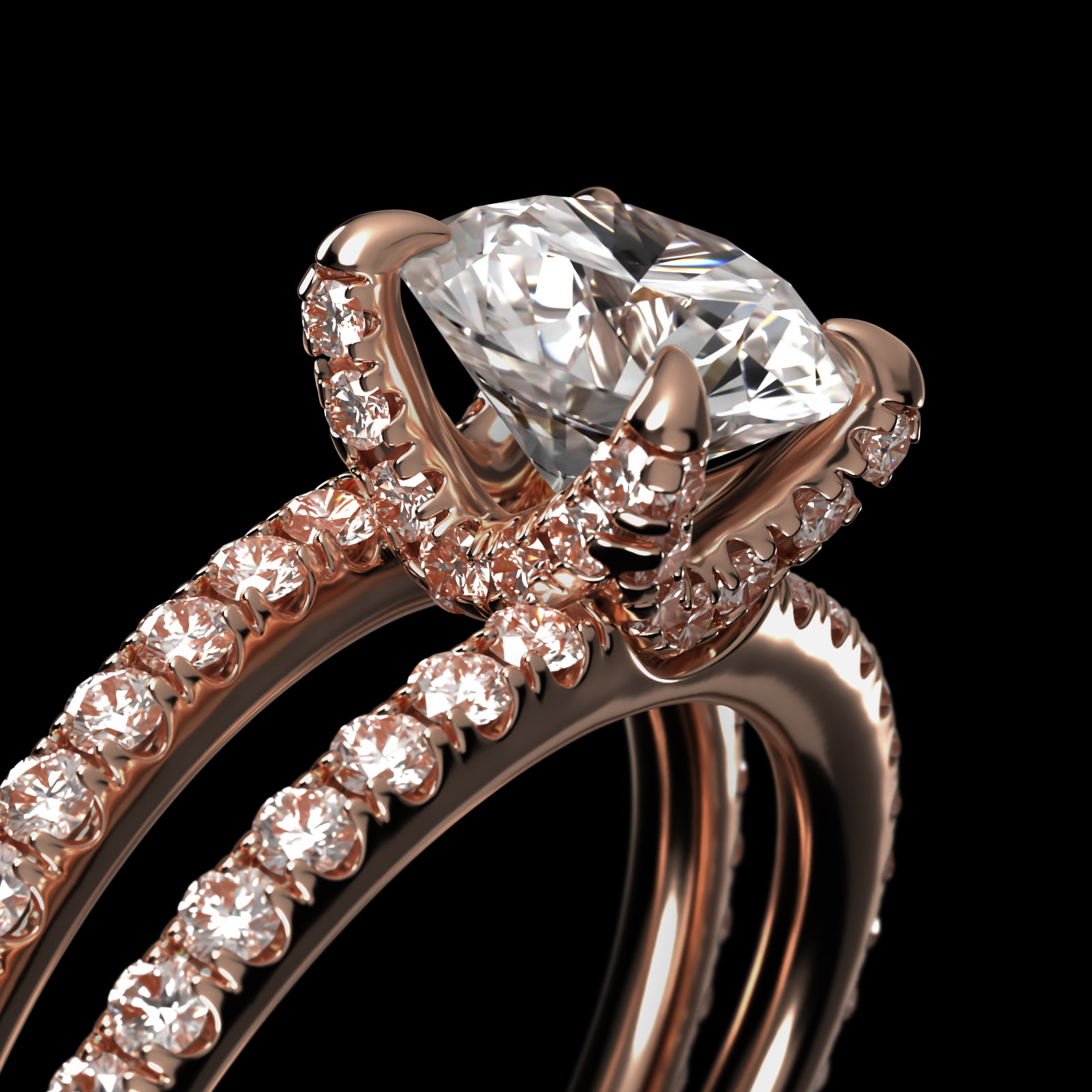 Pavé Split Shank Contour Diamond Engagement Ring In 14K Rose Gold