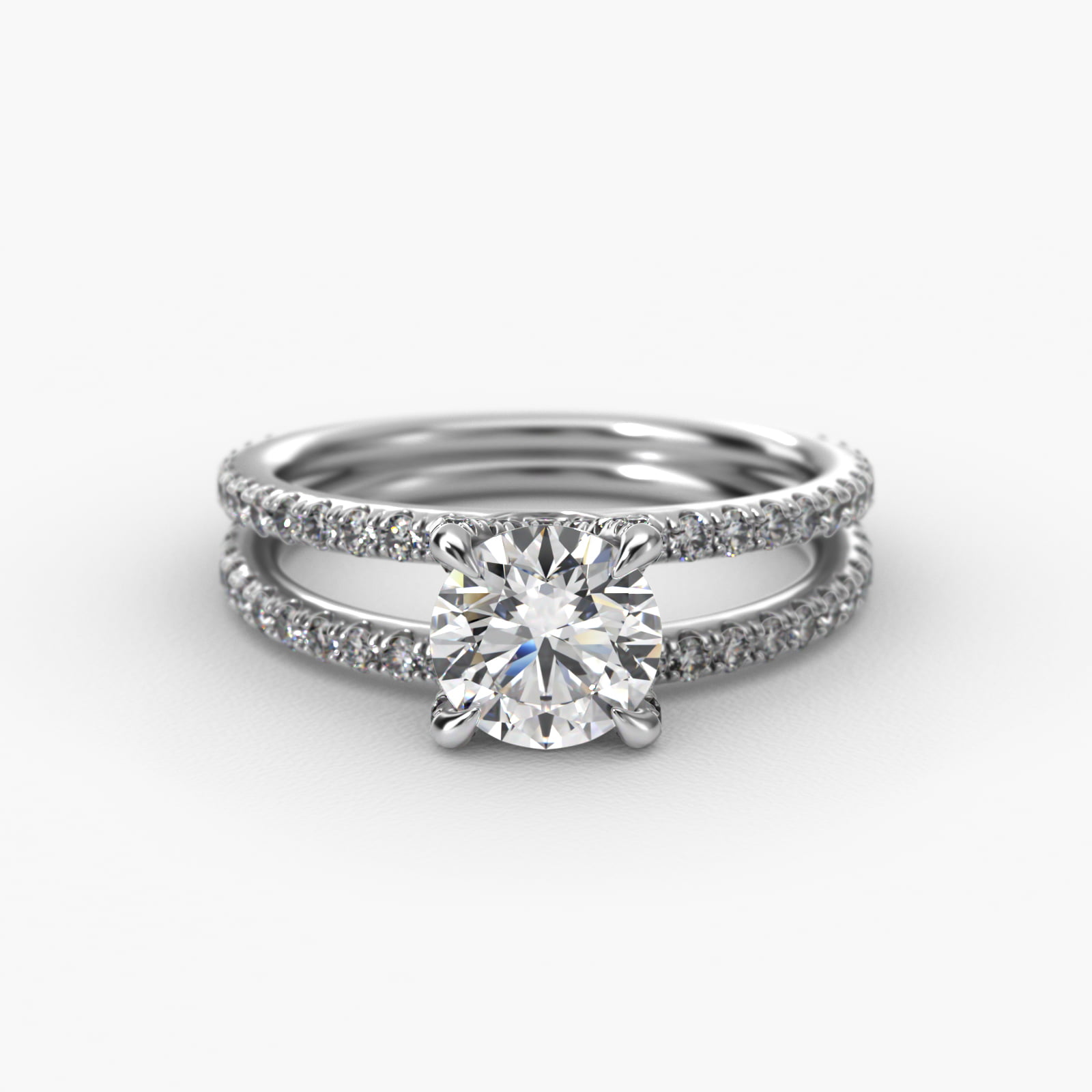 Pavé Split Shank Contour Diamond Engagement Ring In 14K White Gold