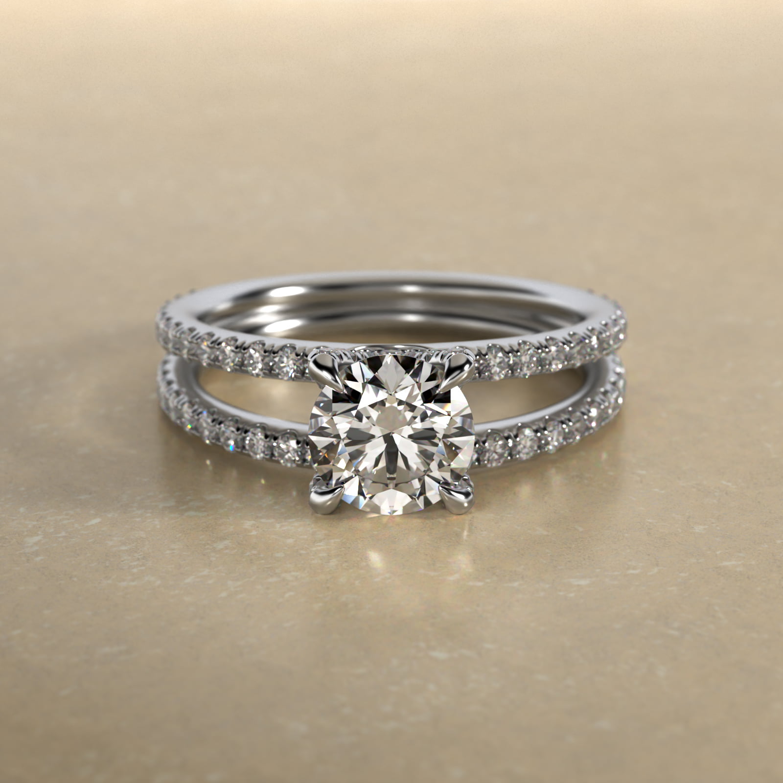 Pavé Split Shank Contour Diamond Engagement Ring In Platinum