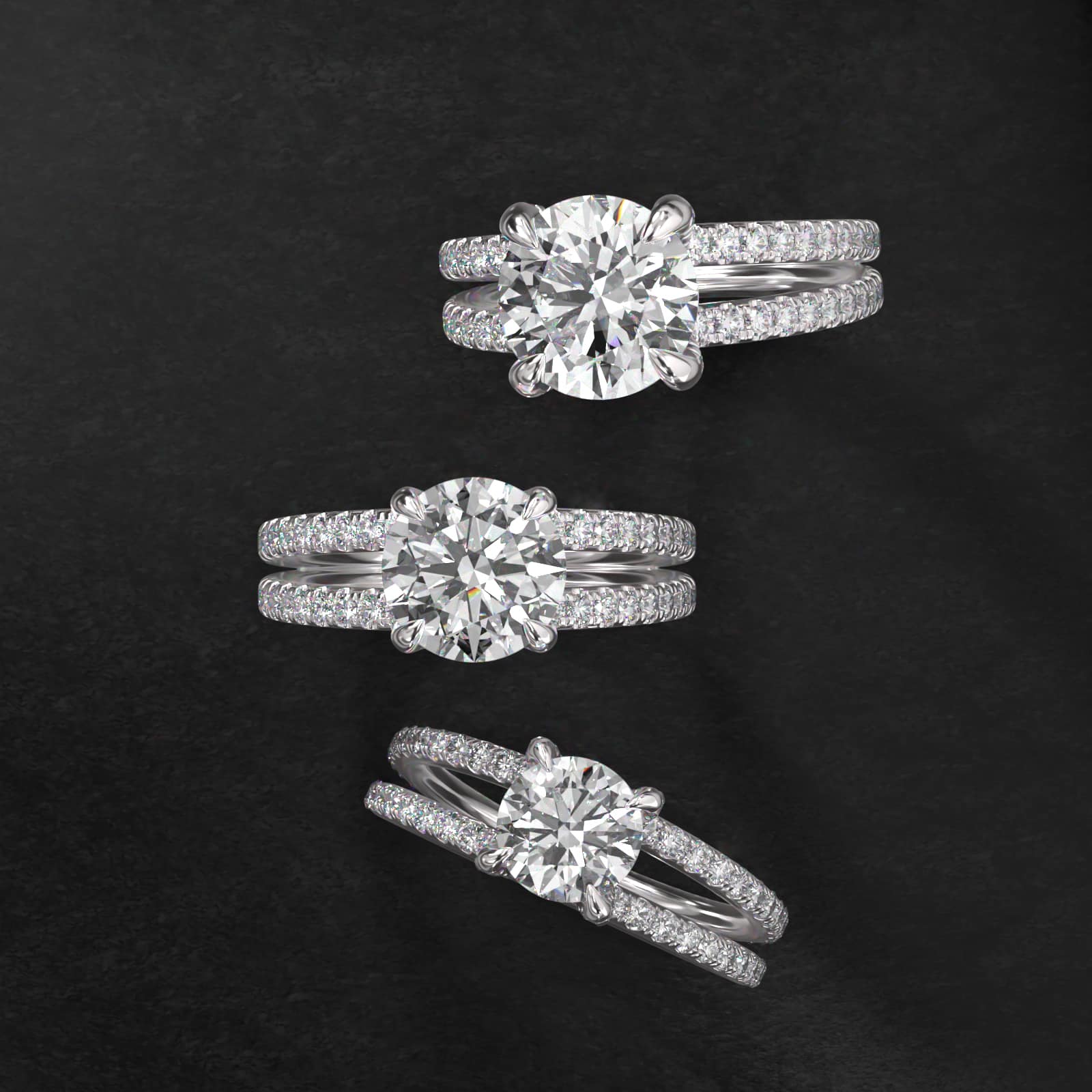 Pavé Split Shank Contour Diamond Engagement Ring In 18K White Gold