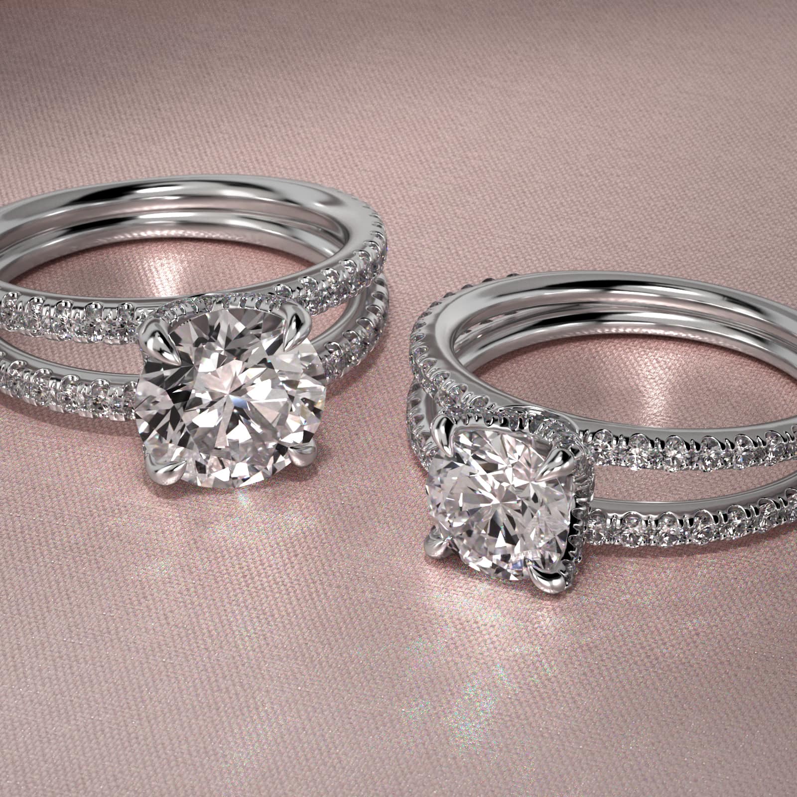 Pavé Split Shank Contour Diamond Engagement Ring In 14K White Gold