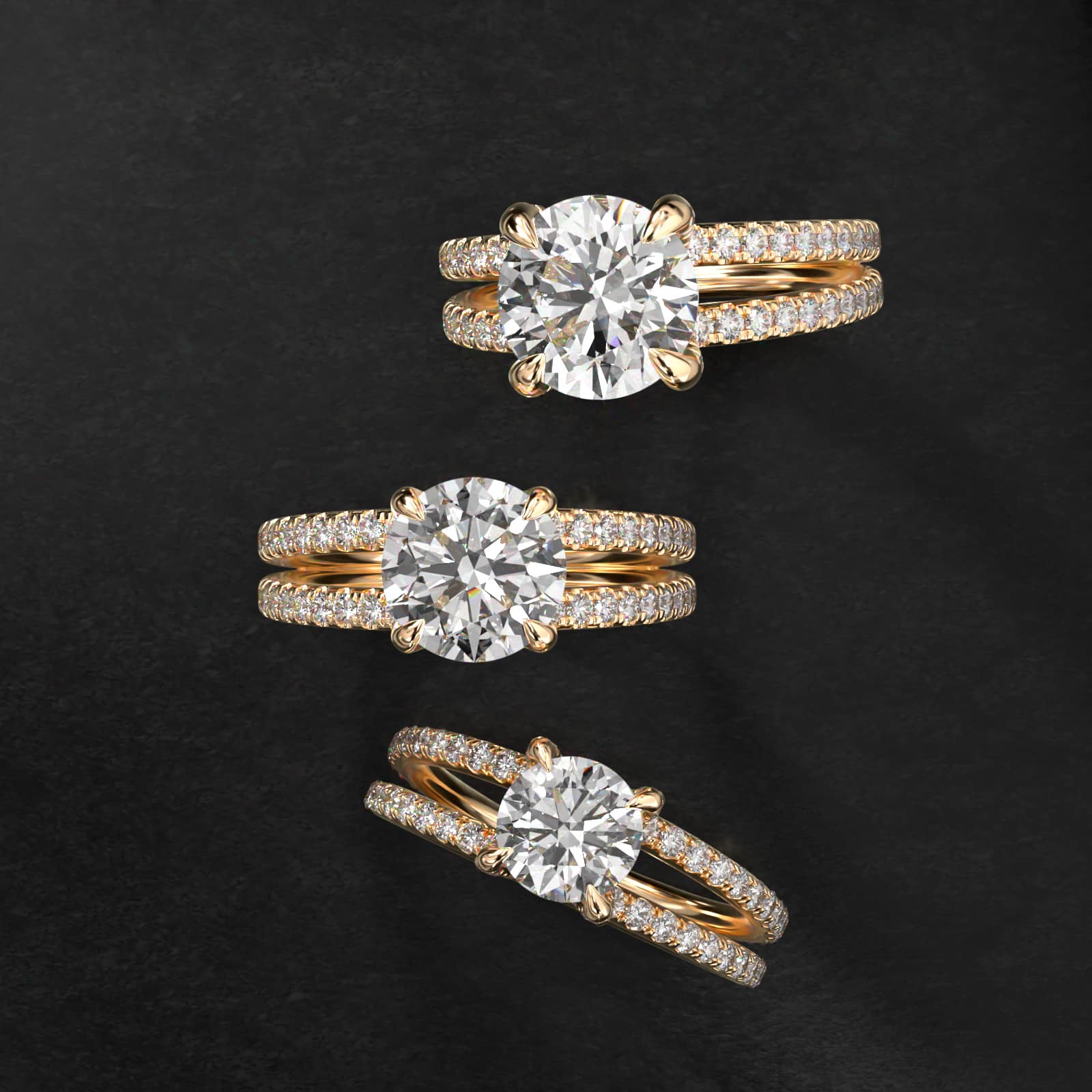 Pavé Split Shank Contour Diamond Engagement Ring In 14K Yellow Gold