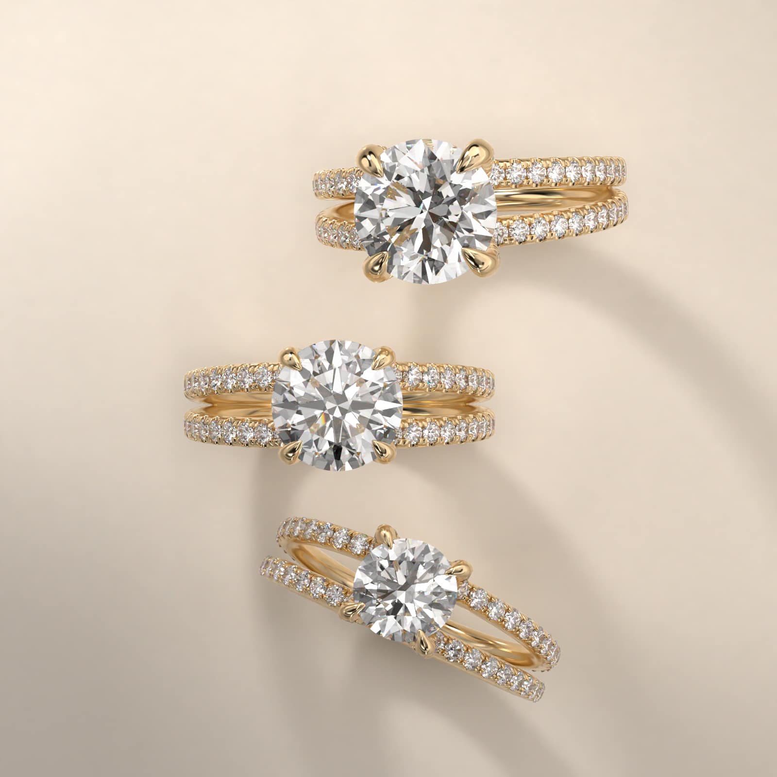 Pavé Split Shank Contour Diamond Engagement Ring In 18K Yellow Gold