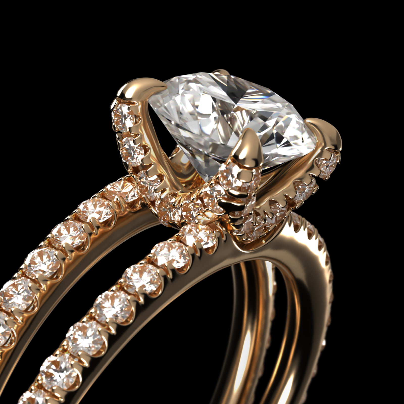 Pavé Split Shank Contour Diamond Engagement Ring In 18K Yellow Gold