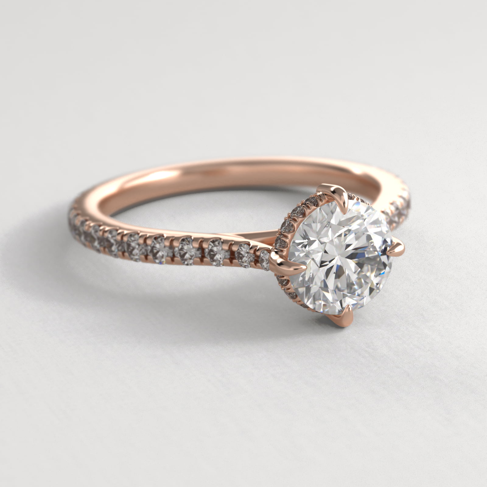 Cathedral Pavé Crown Diamond Engagement Ring In 14K Rose Gold