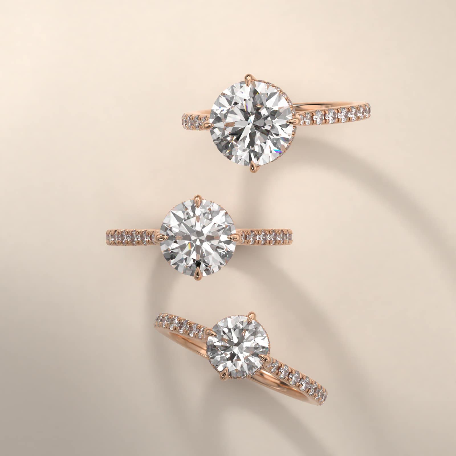 Cathedral Pavé Crown Diamond Engagement Ring In 14K Rose Gold