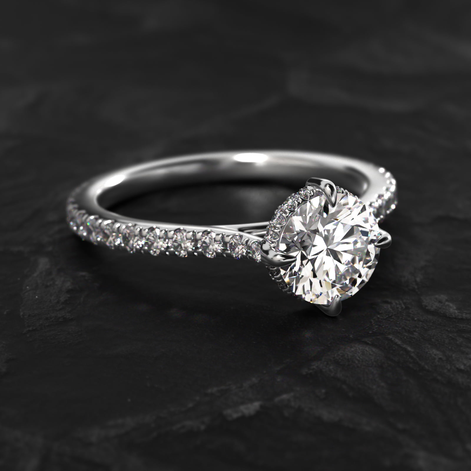 Cathedral Pavé Crown Diamond Engagement Ring In Platinum