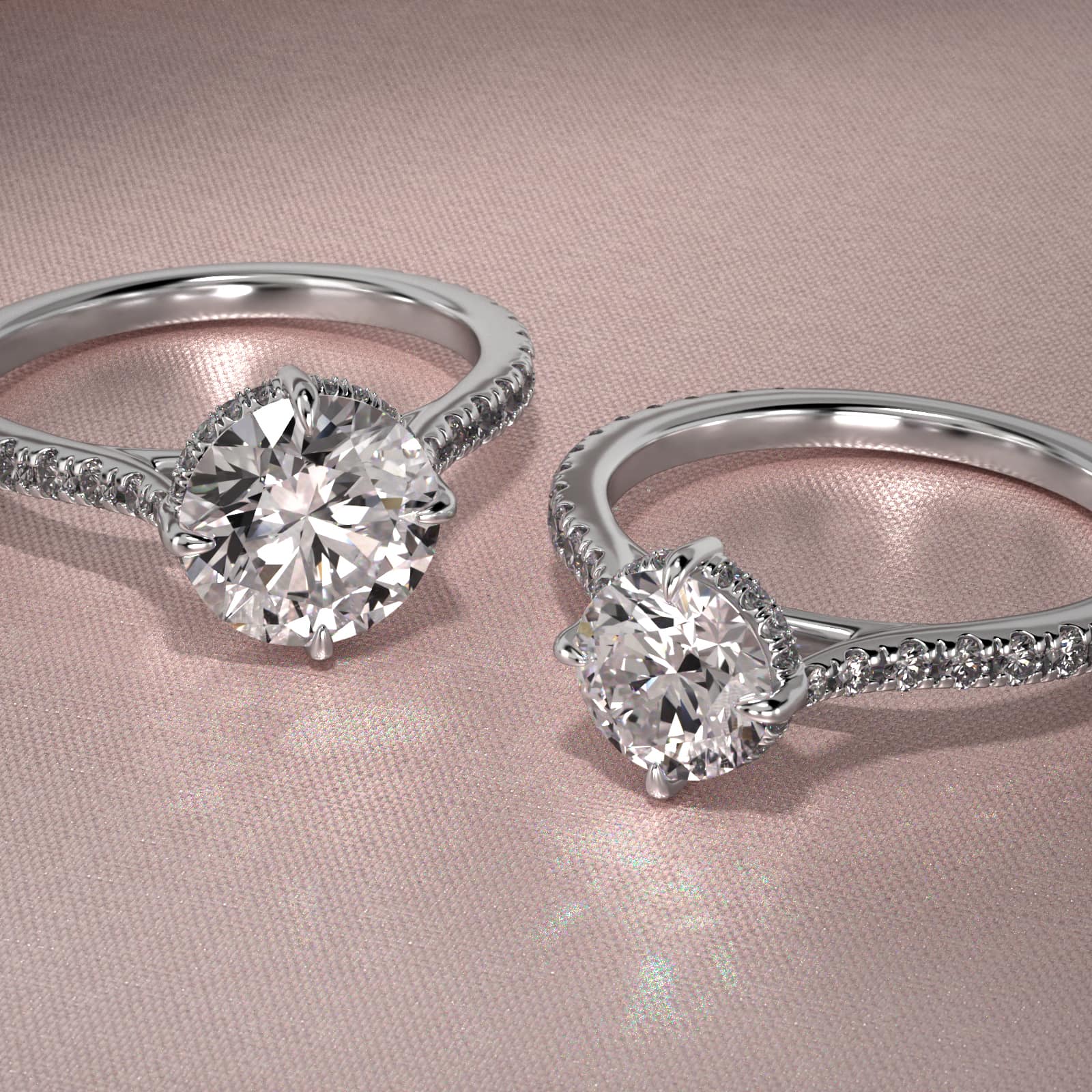 Cathedral Pavé Crown Diamond Engagement Ring In 14K White Gold