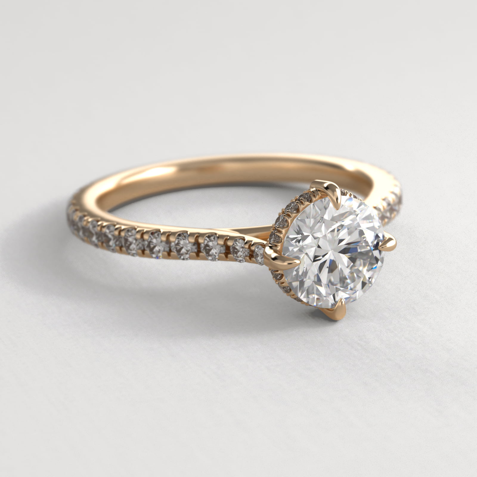 Cathedral Pavé Crown Diamond Engagement Ring In 14K Yellow Gold