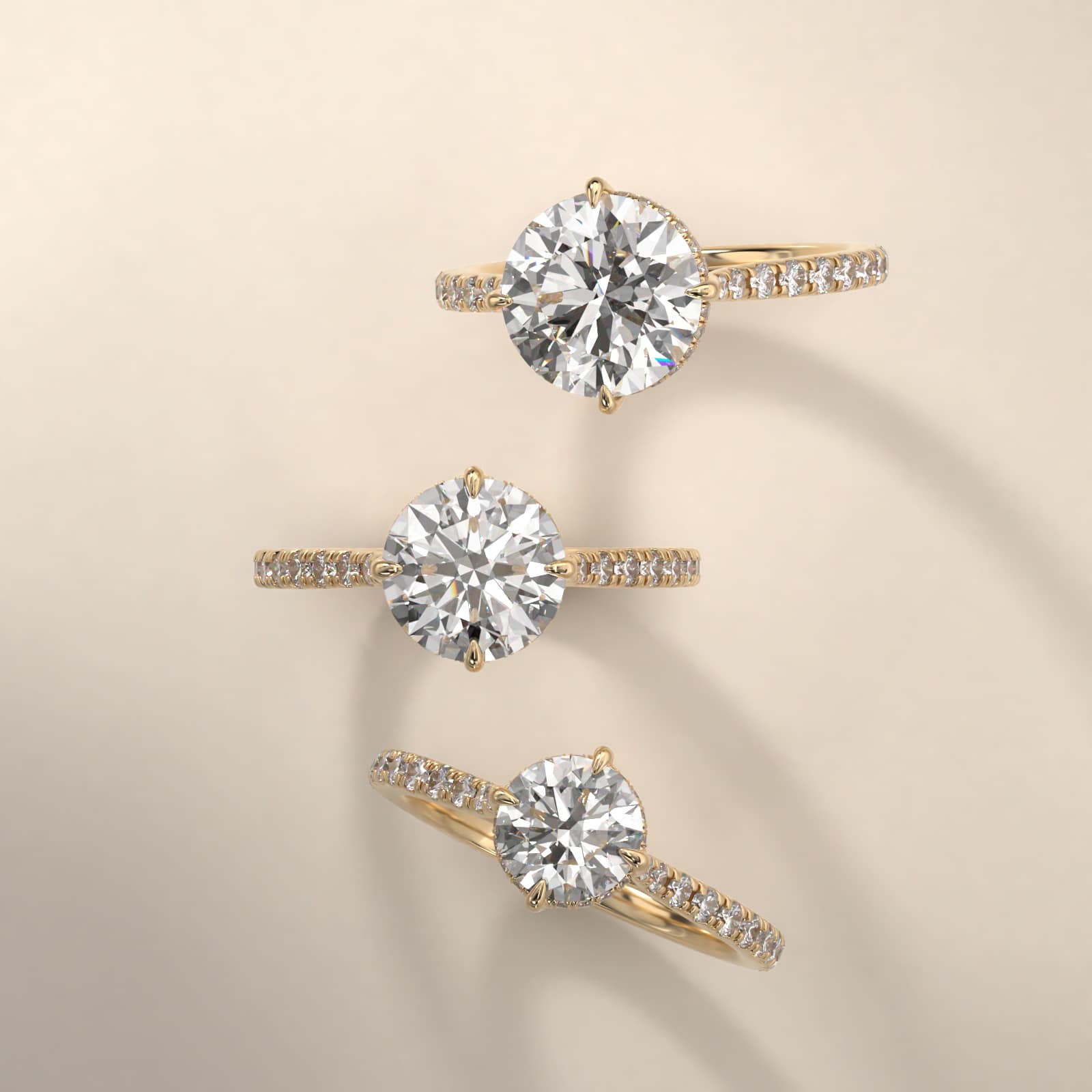 Cathedral Pavé Crown Diamond Engagement Ring In 14K Yellow Gold