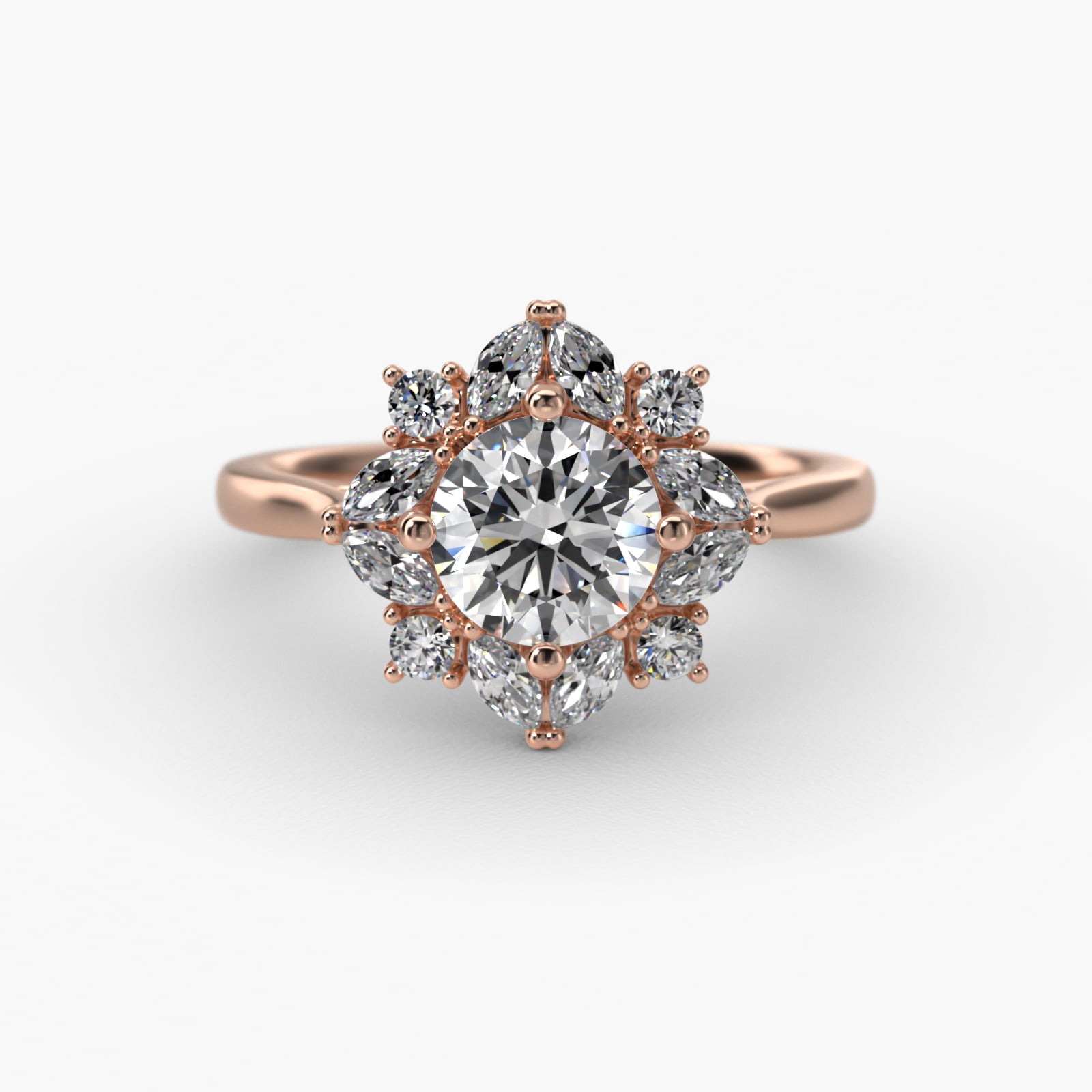 Marquise Cluster Diamond Halo Engagement Ring In 14K Rose Gold
