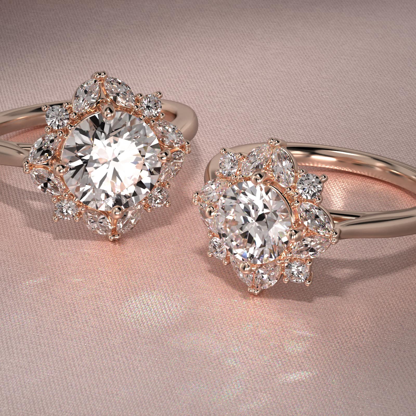 Marquise Cluster Diamond Halo Engagement Ring In 14K Rose Gold