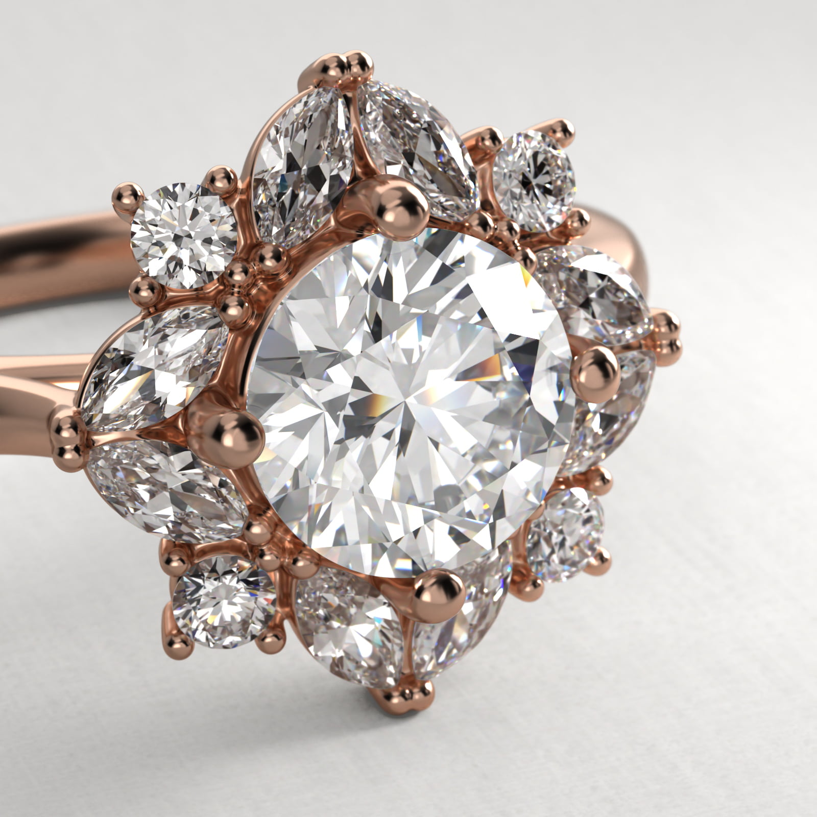Marquise Cluster Diamond Halo Engagement Ring In 14K Rose Gold