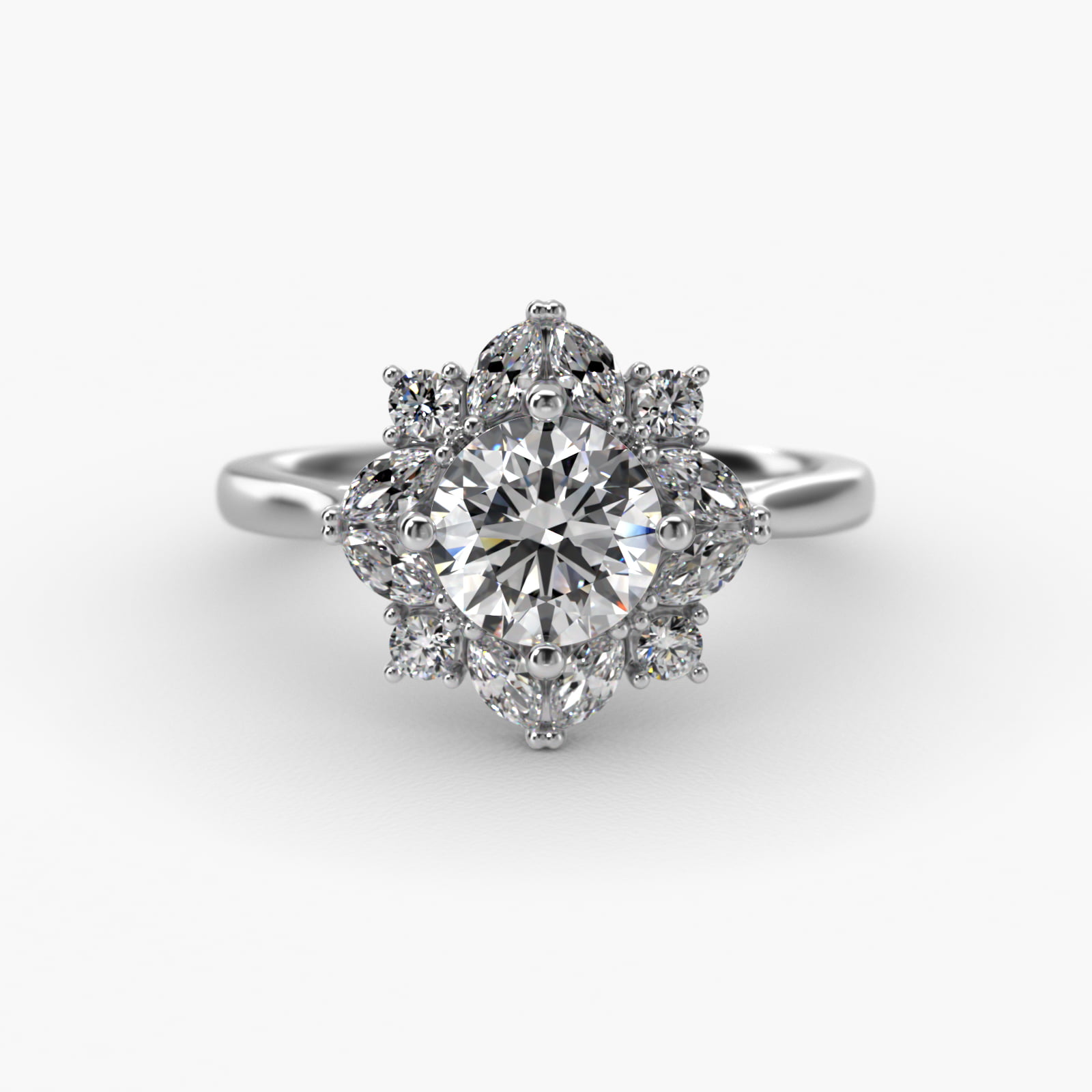 Marquise Cluster Diamond Halo Engagement Ring In 14K White Gold