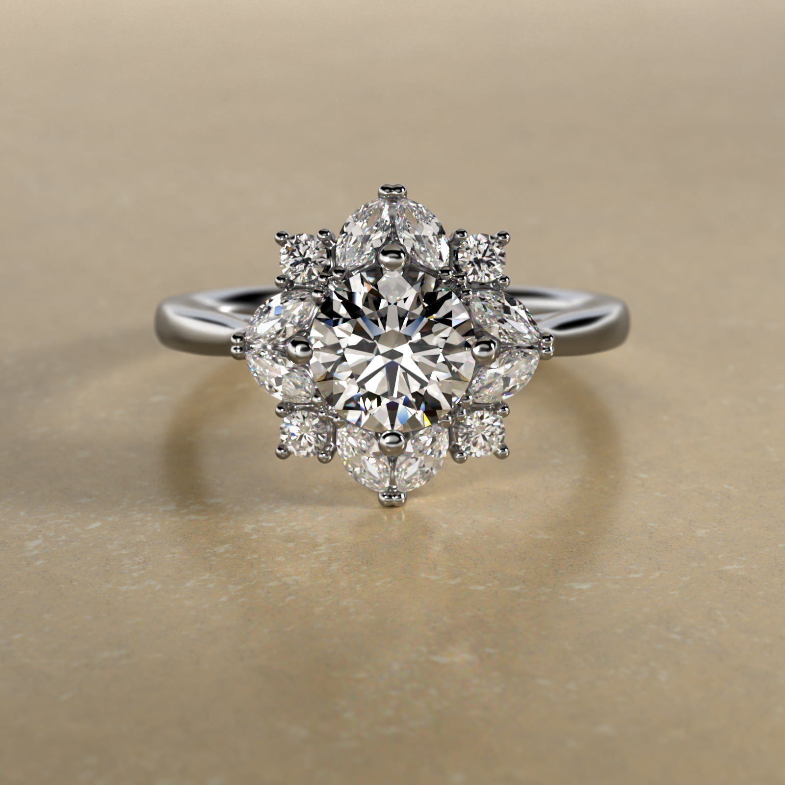 Marquise Cluster Diamond Halo Engagement Ring In 18K White Gold