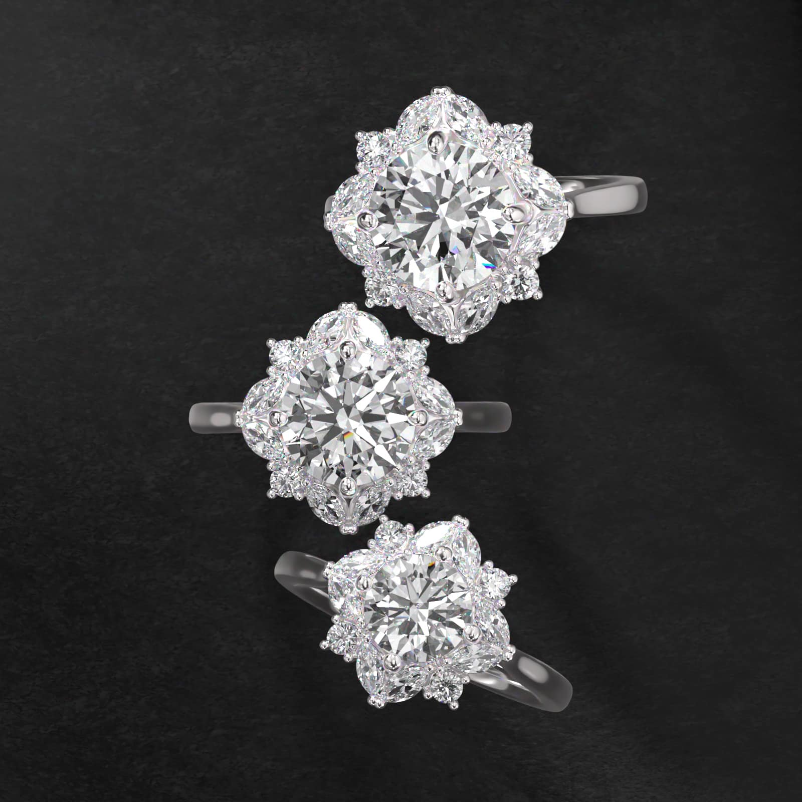 Marquise Cluster Diamond Halo Engagement Ring In 18K White Gold