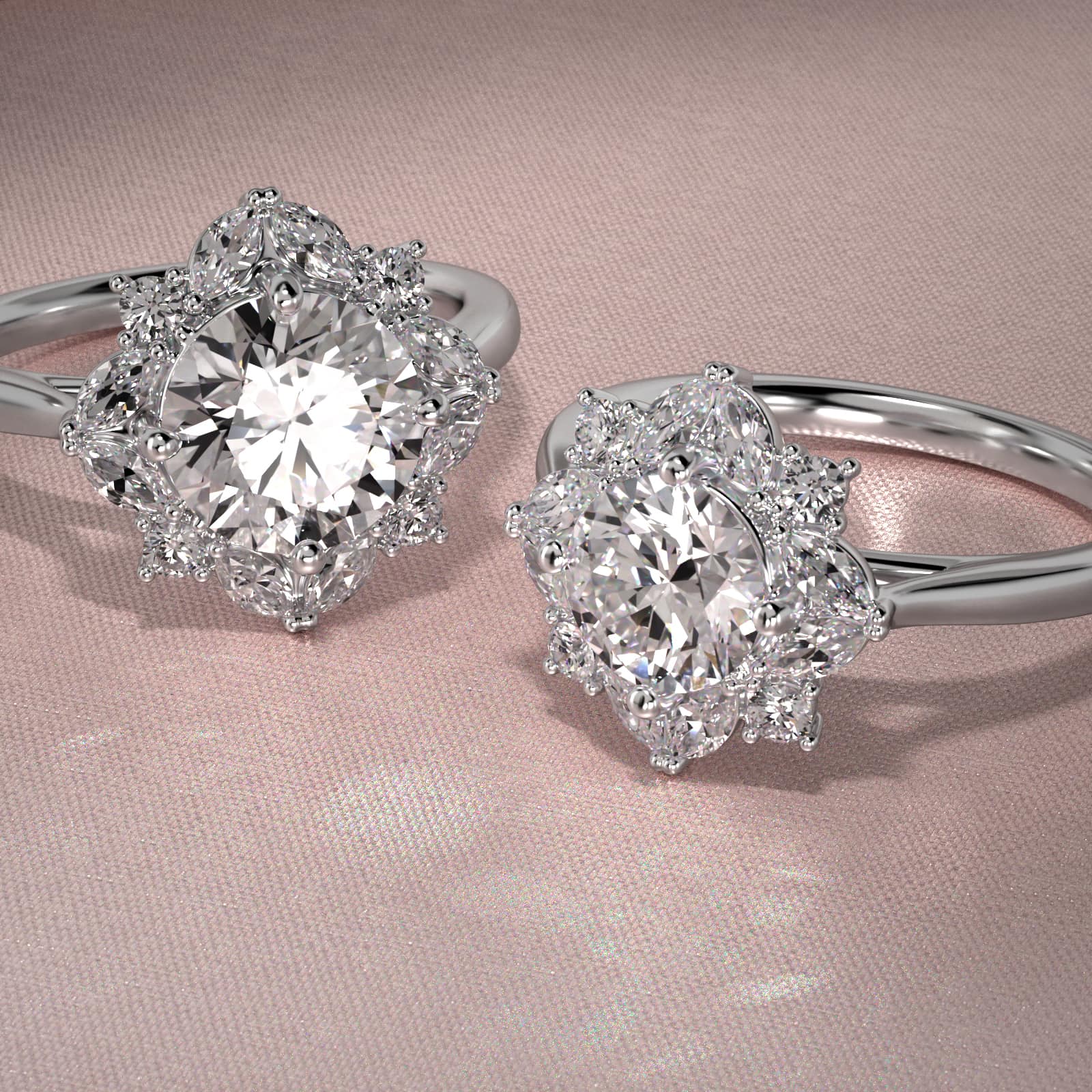 Marquise Cluster Diamond Halo Engagement Ring In 14K White Gold