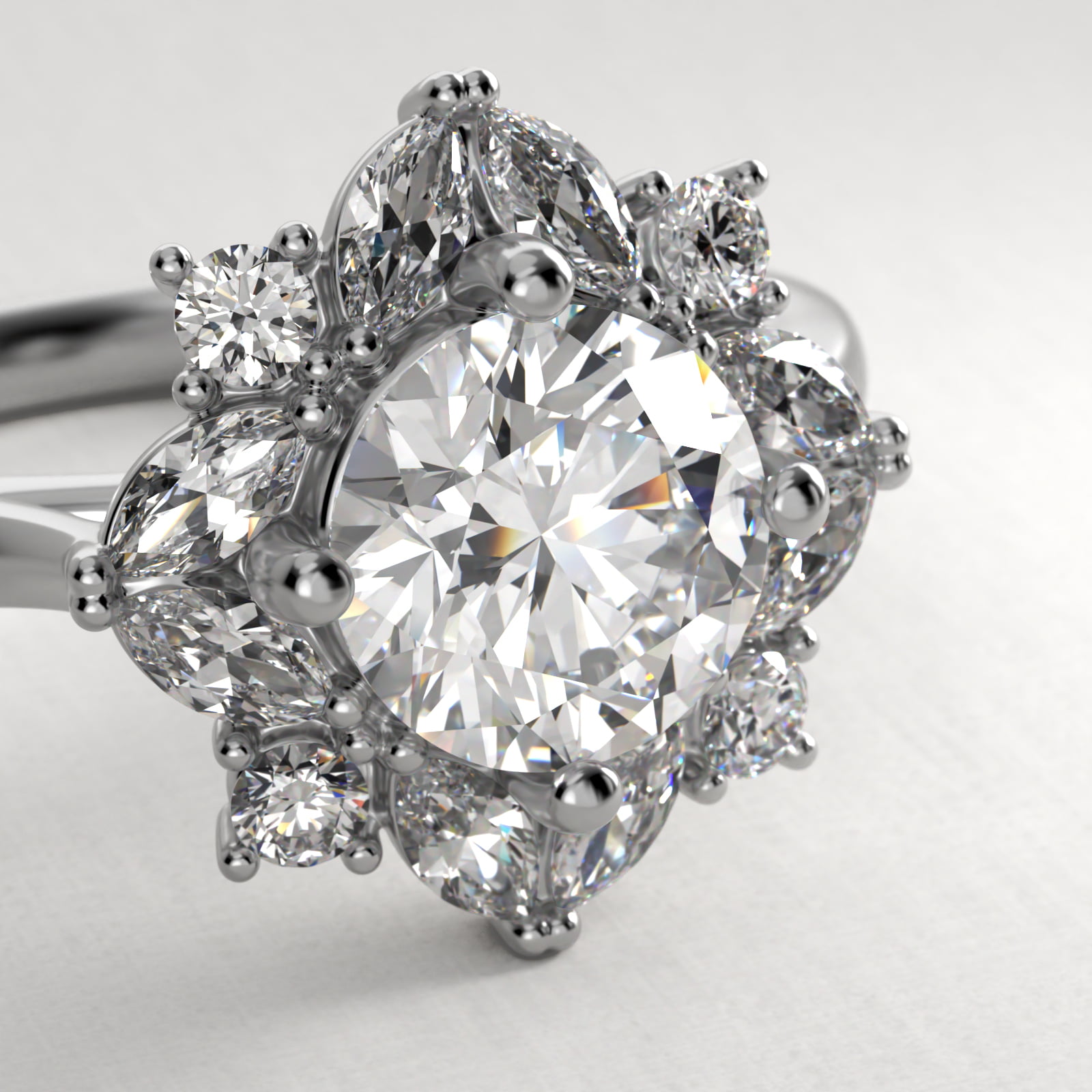Marquise Cluster Diamond Halo Engagement Ring In Platinum