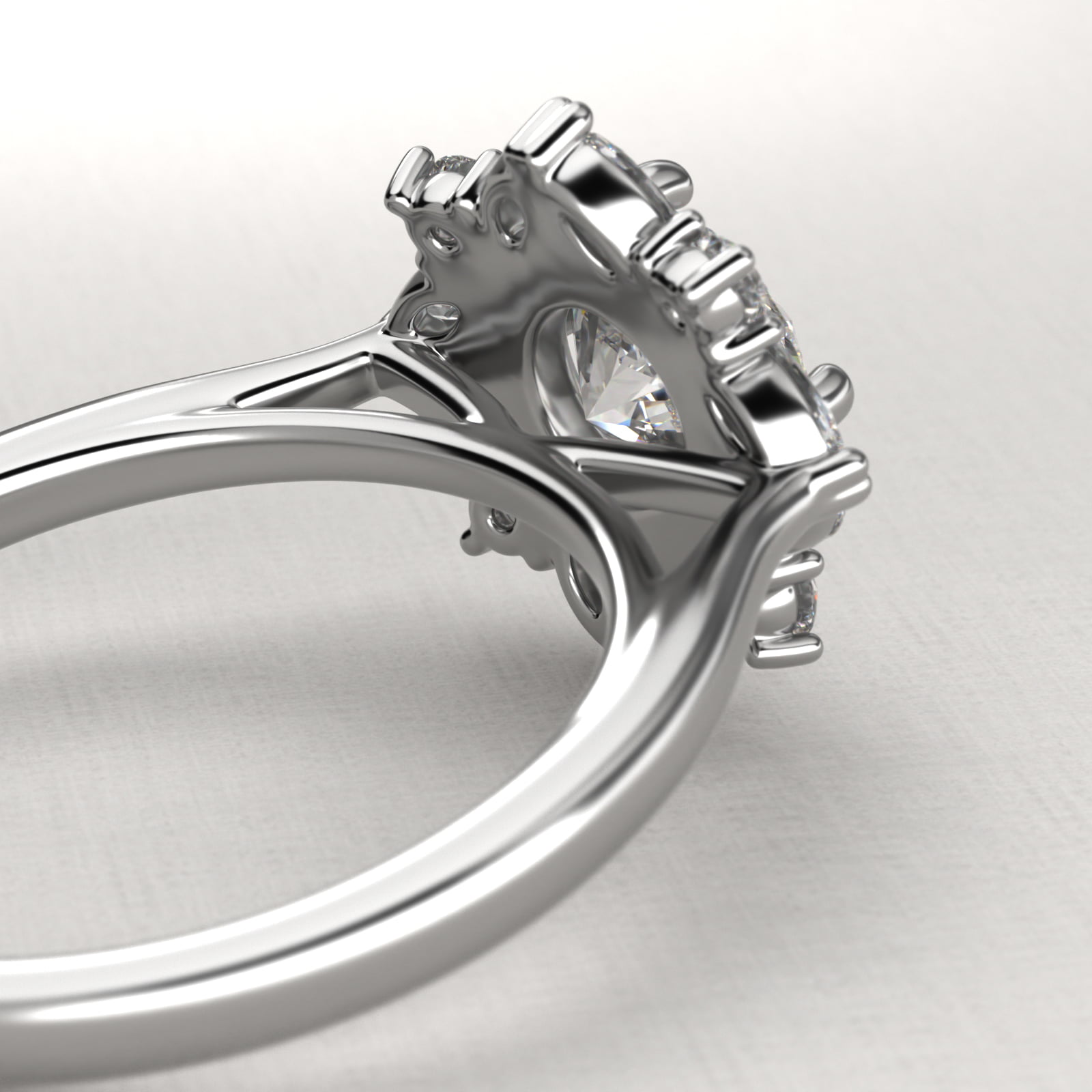 Marquise Cluster Diamond Halo Engagement Ring In 14K White Gold