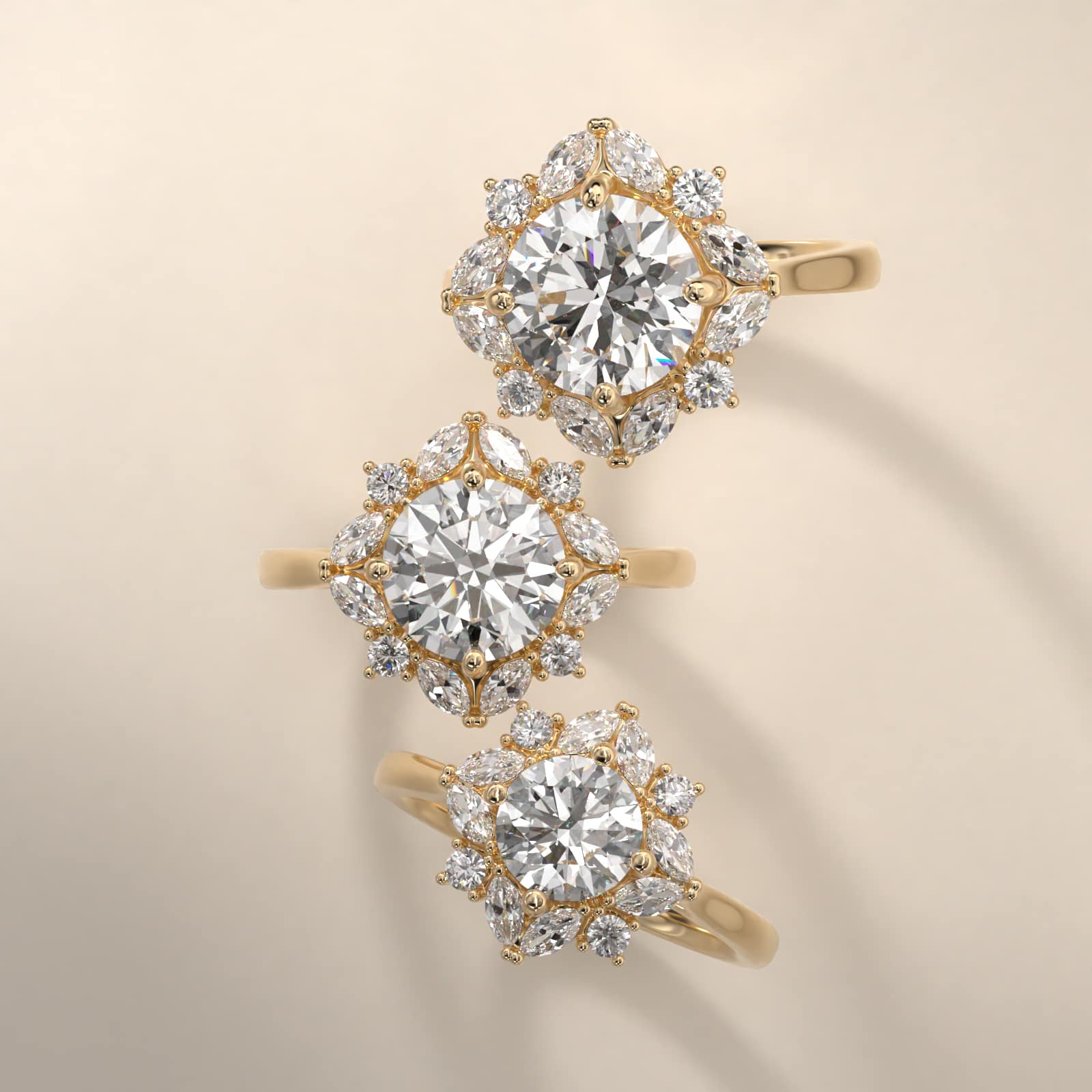 Marquise Cluster Diamond Halo Engagement Ring In 18K Yellow Gold