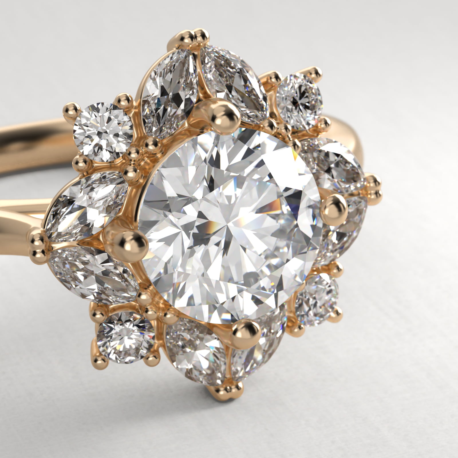 Marquise Cluster Diamond Halo Engagement Ring In 18K Yellow Gold