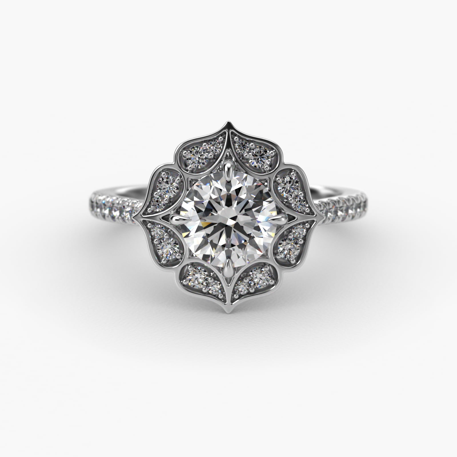 Tear Drops Diamond Halo Engagement Ring In 18K White Gold