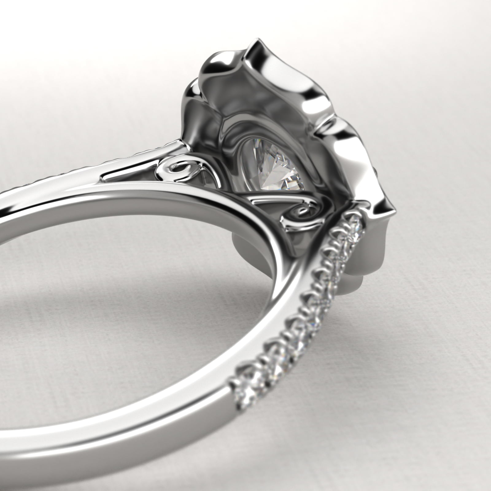 Tear Drops Diamond Halo Engagement Ring In 14K White Gold