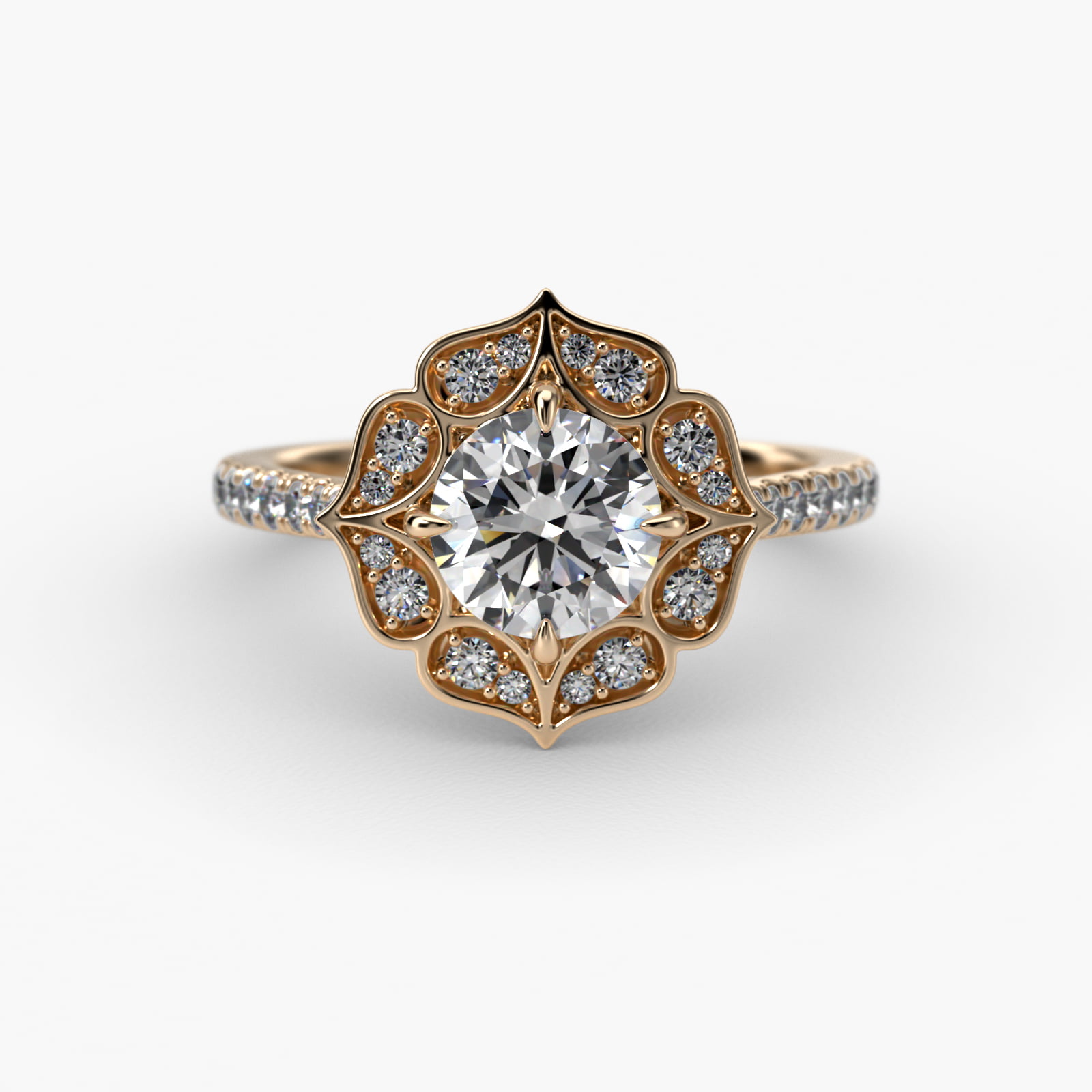 Tear Drops Diamond Halo Engagement Ring In 14K Yellow Gold