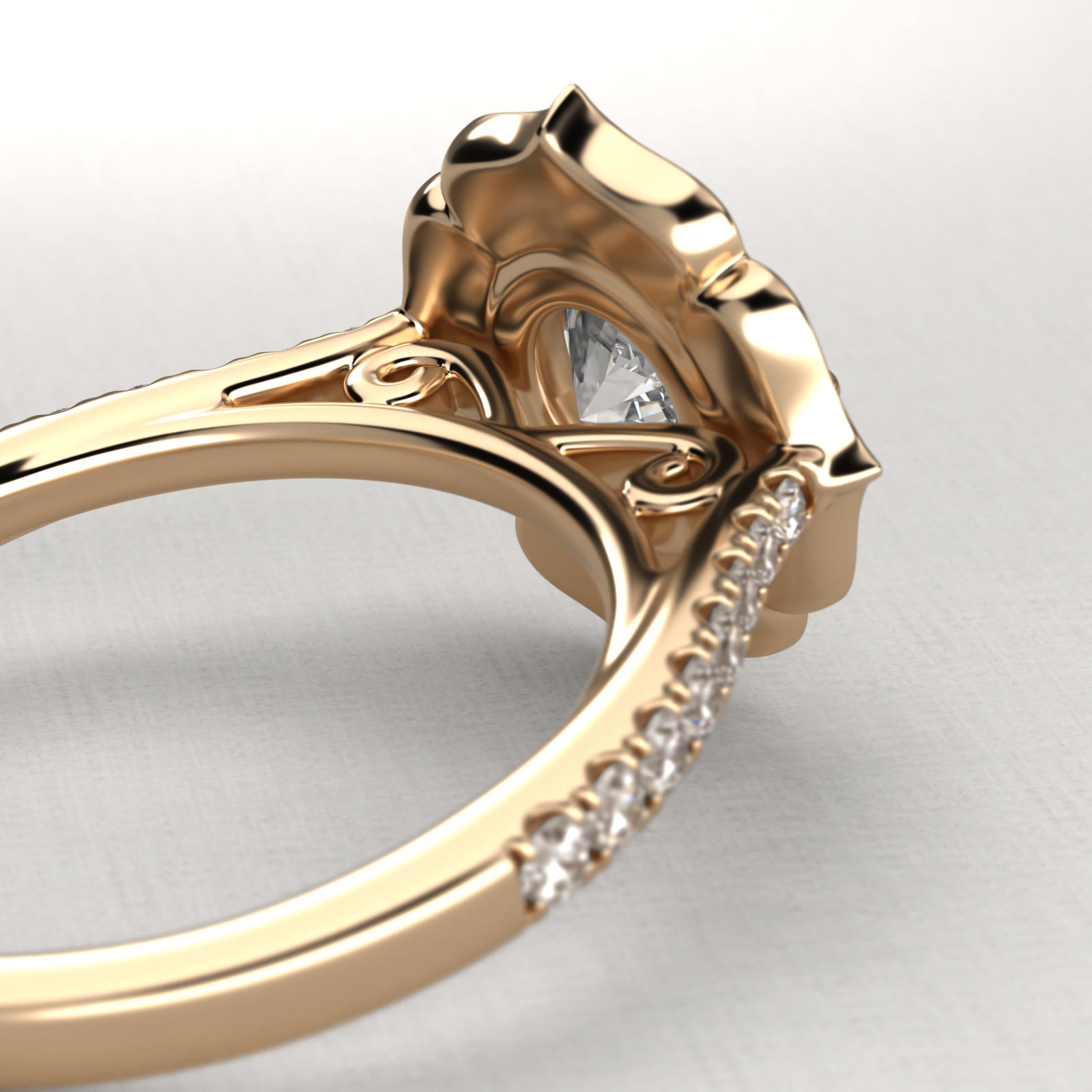 Tear Drops Diamond Halo Engagement Ring In 18K Yellow Gold
